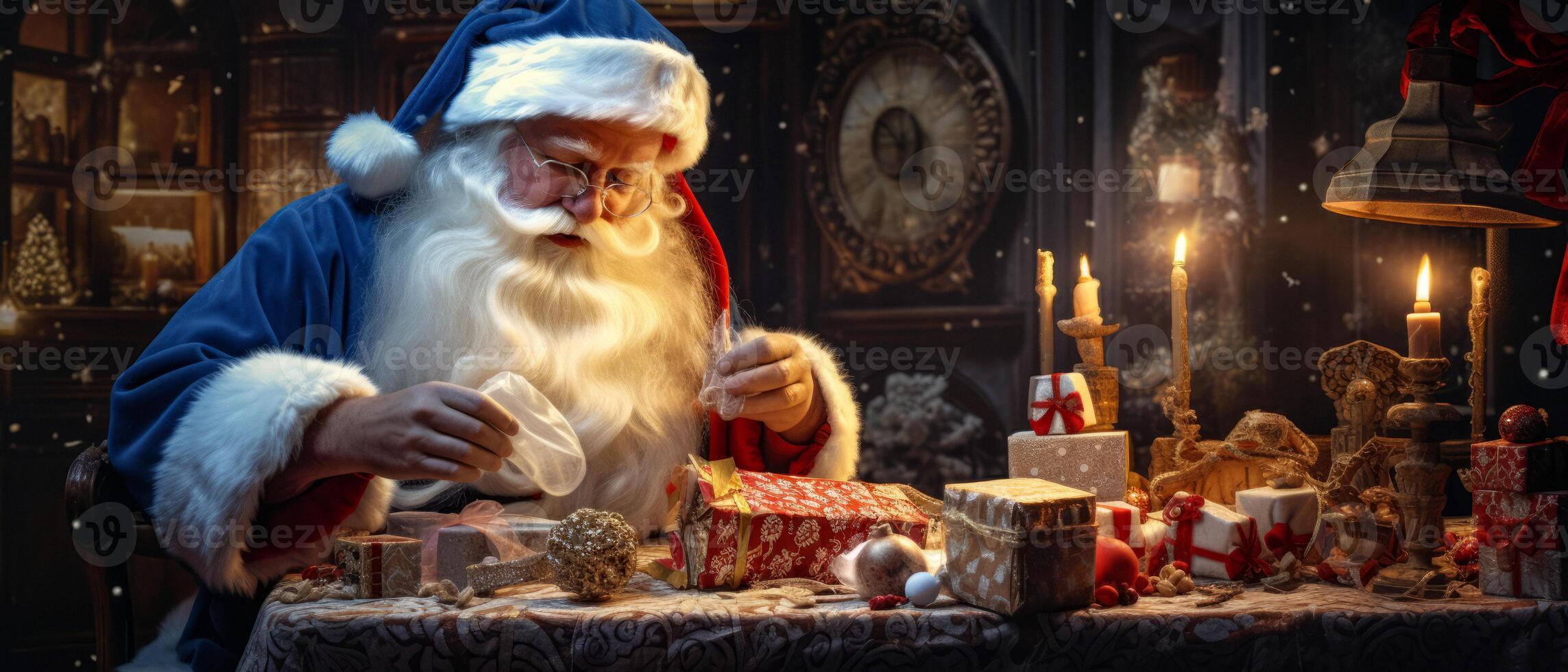 AI generated Santa Claus makes gifts for children Generative AI photo