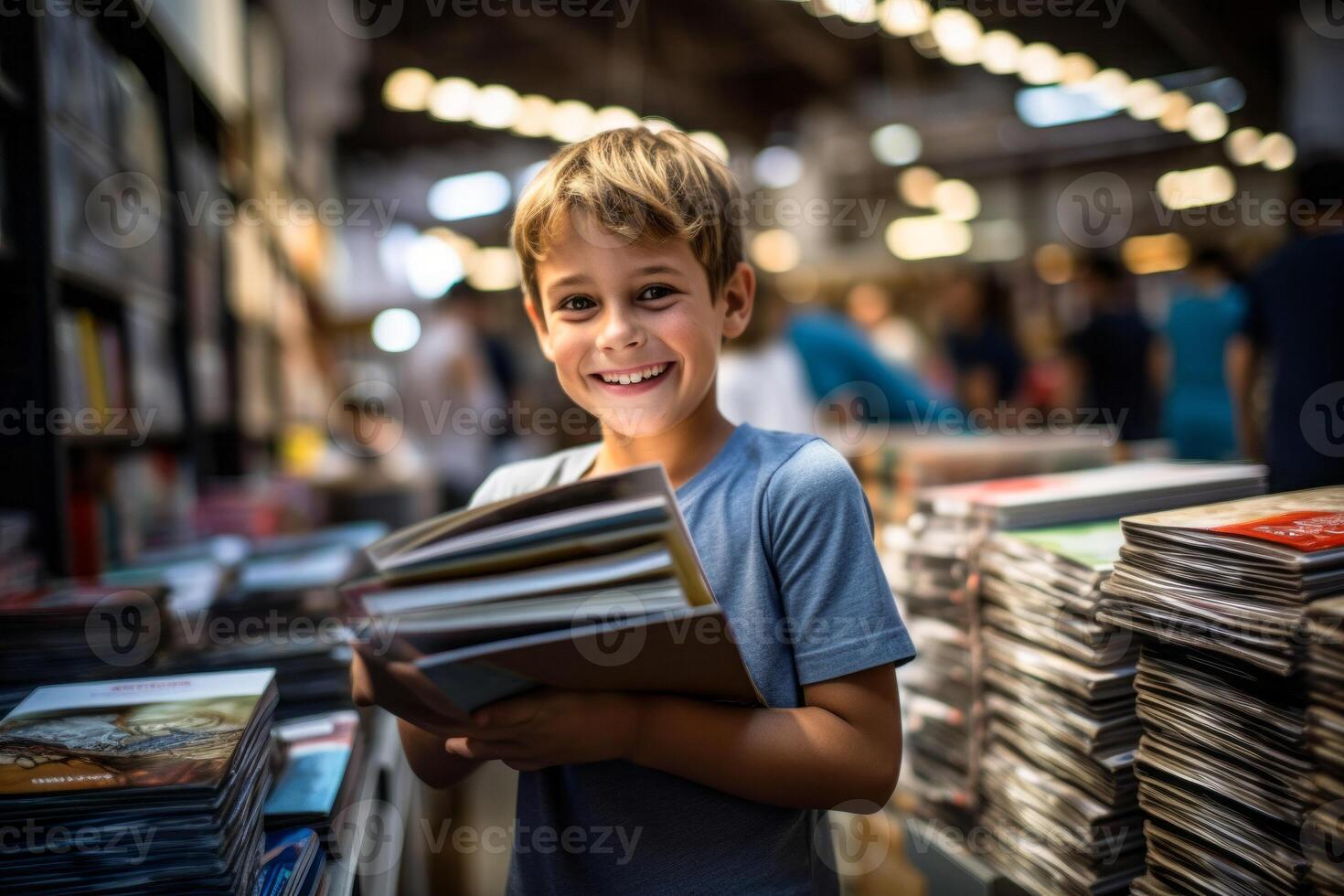 AI generated child  in the library Generative AI photo