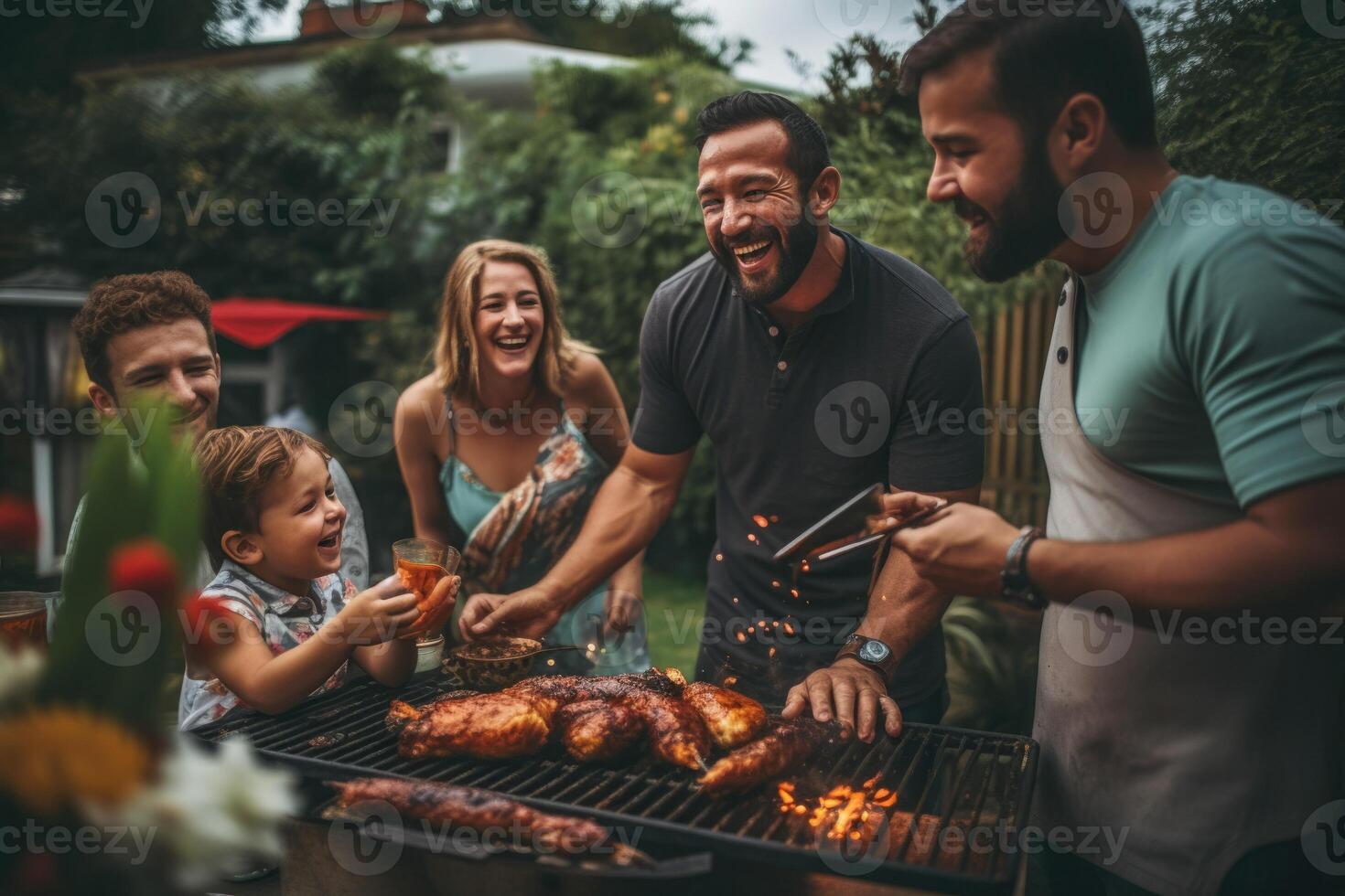 AI generated family barbecue party Generative AI photo