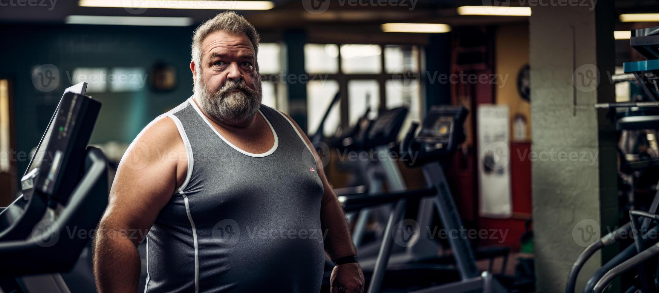 ai generado exceso de peso hombre primero hora a el gimnasio generativo ai foto