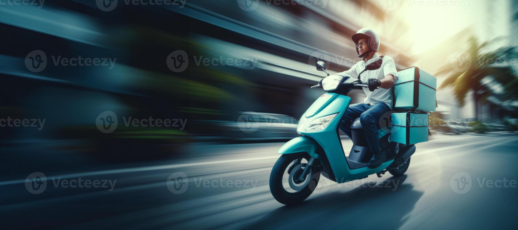 AI generated delivery of goods and food by motorcycle Generative AI photo