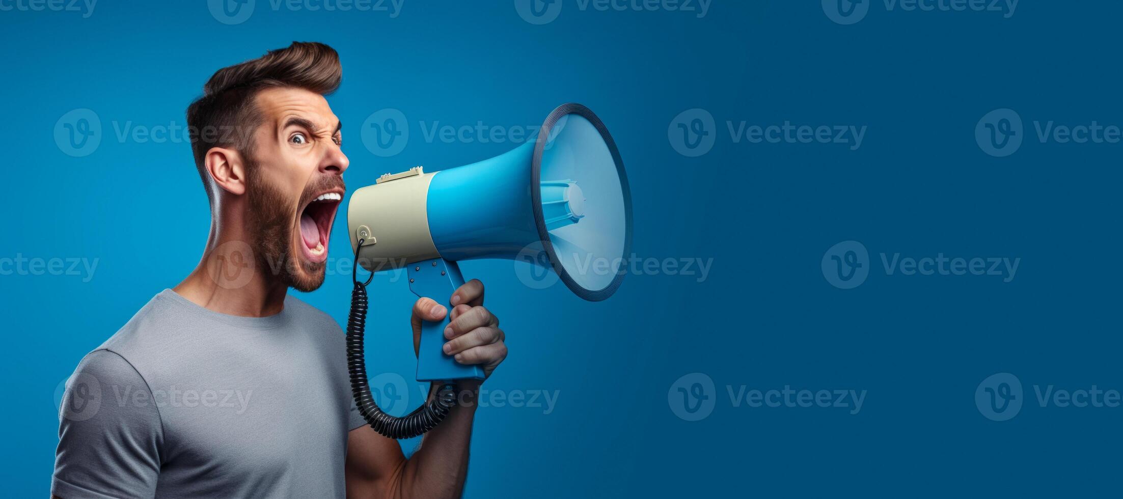 AI generated man shouting into loudspeaker Generative AI photo