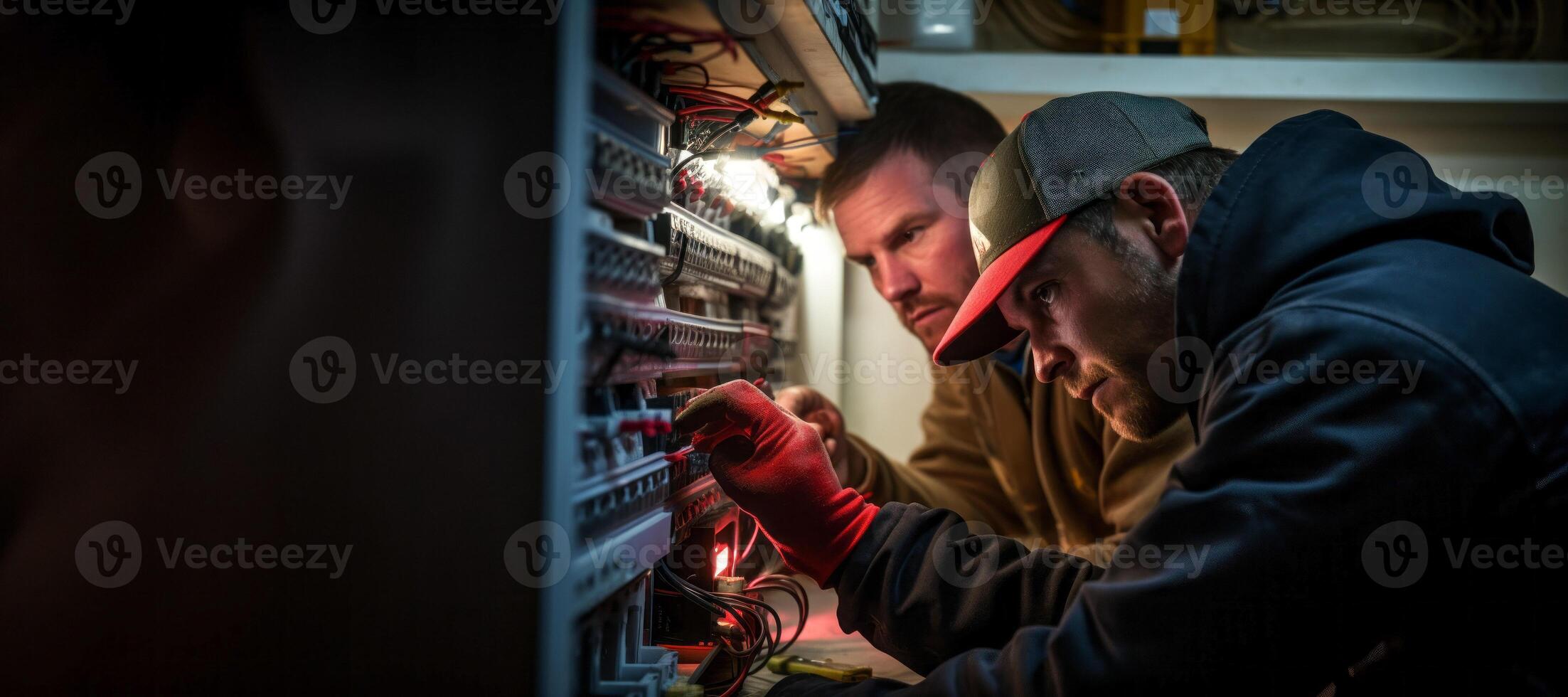 ai generado profesional electricistas trabajo generativo ai foto