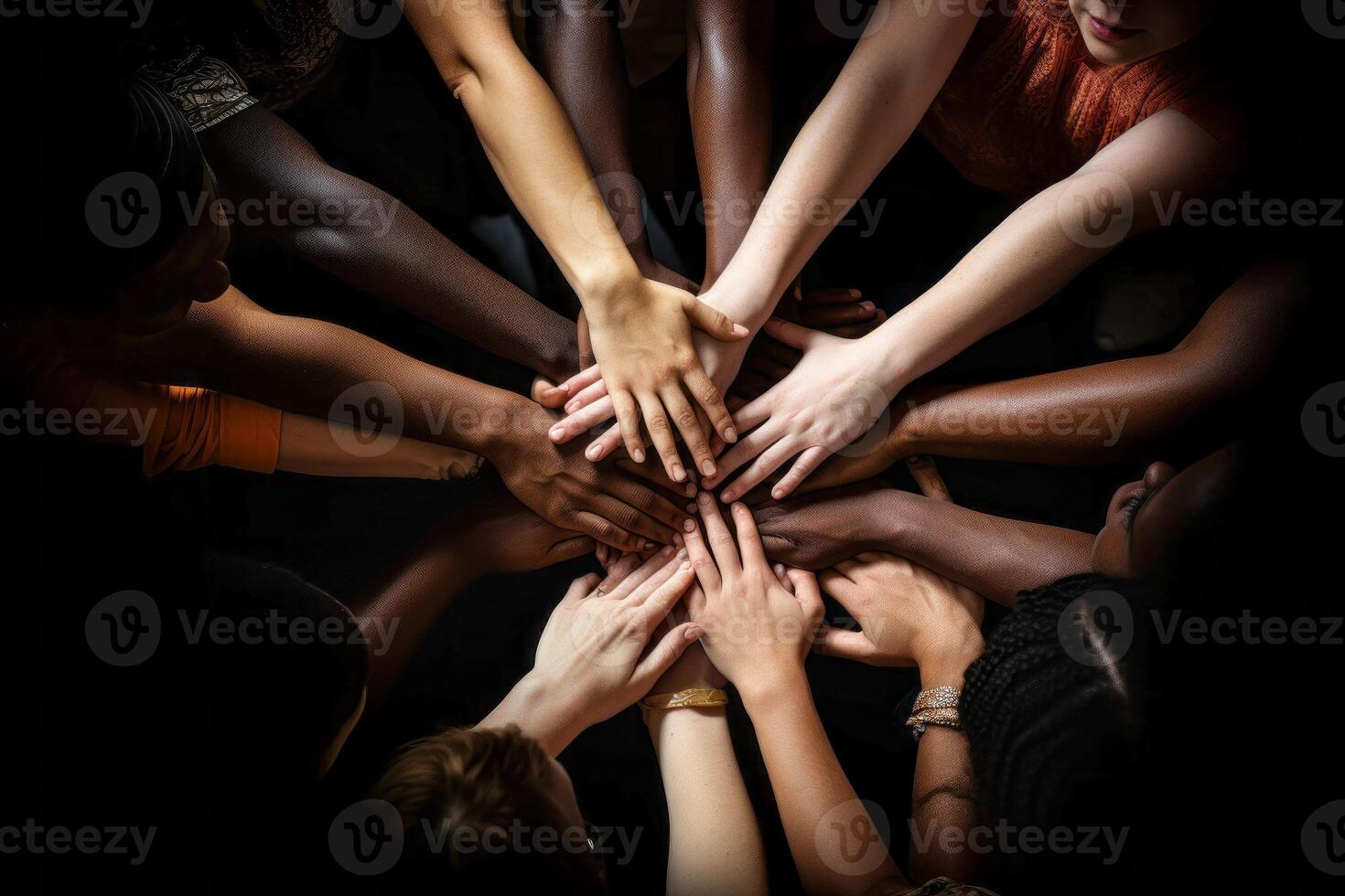AI generated multiracial groups joining hands Generative AI photo