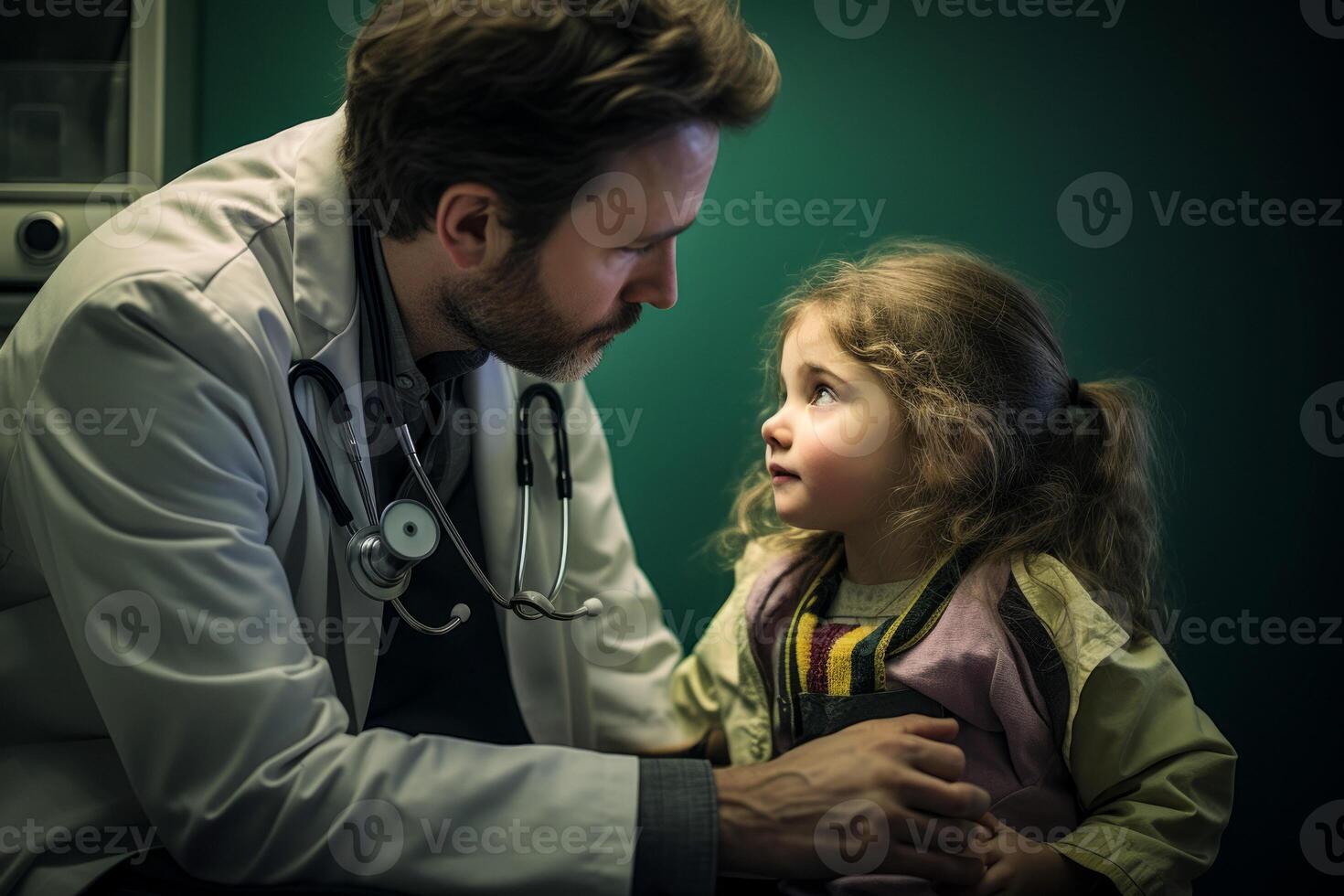 AI generated doctor talking to a child Generative AI photo