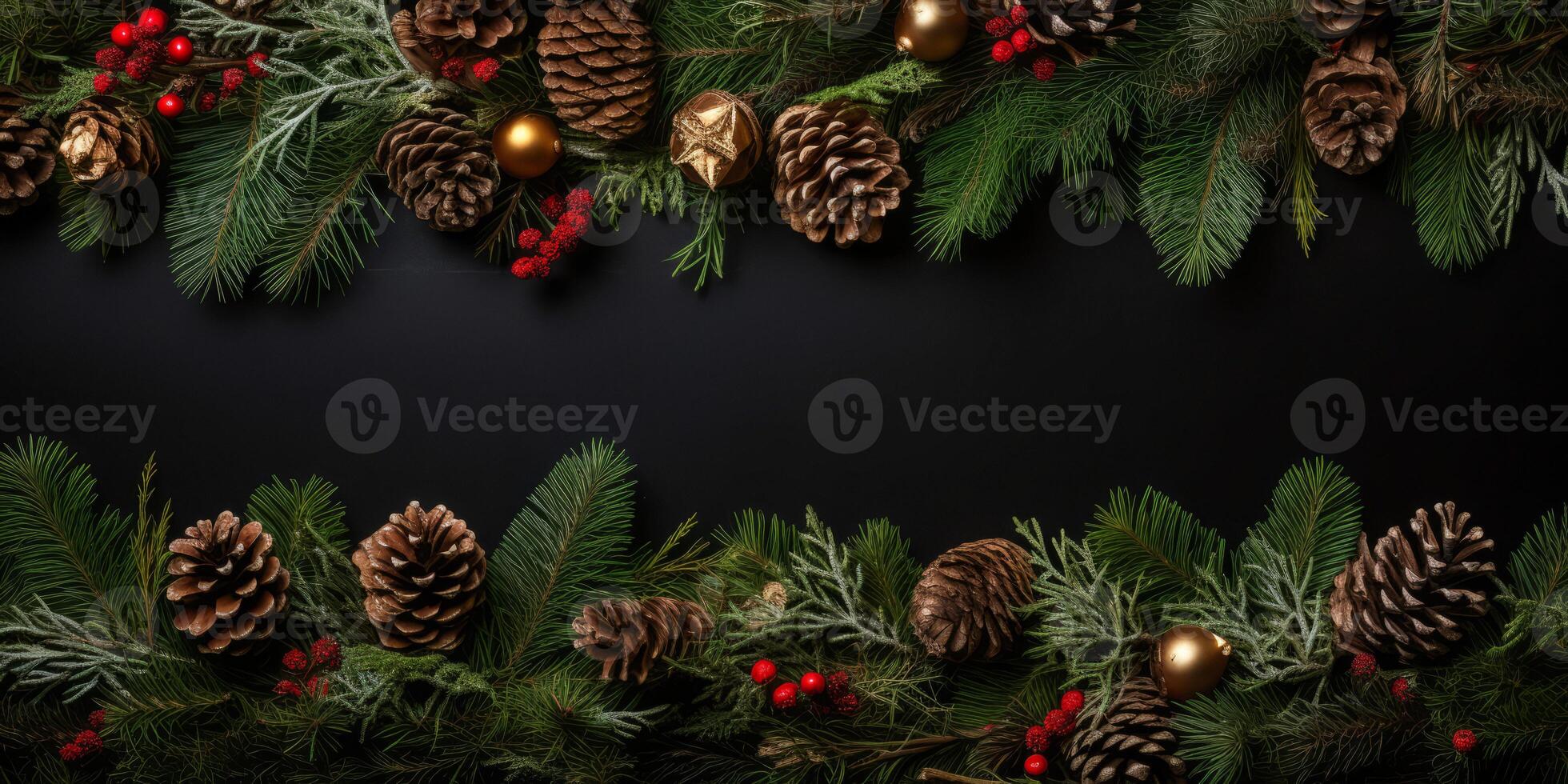 AI generated Christmas background with fir cones and branches Generative AI photo