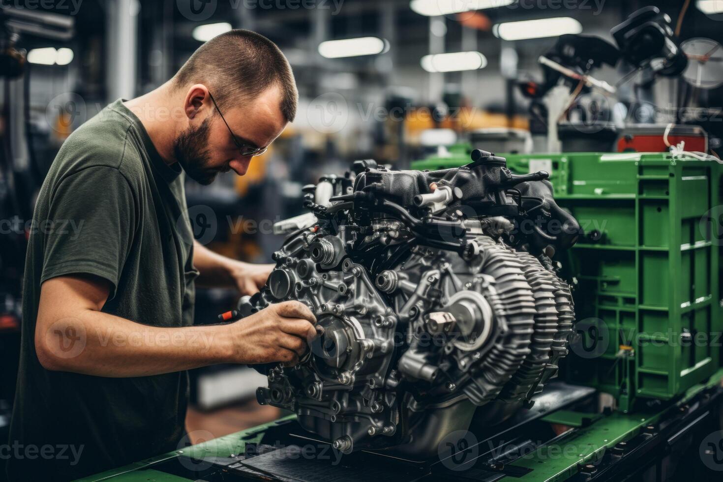 AI generated man at a car factory Generative AI photo