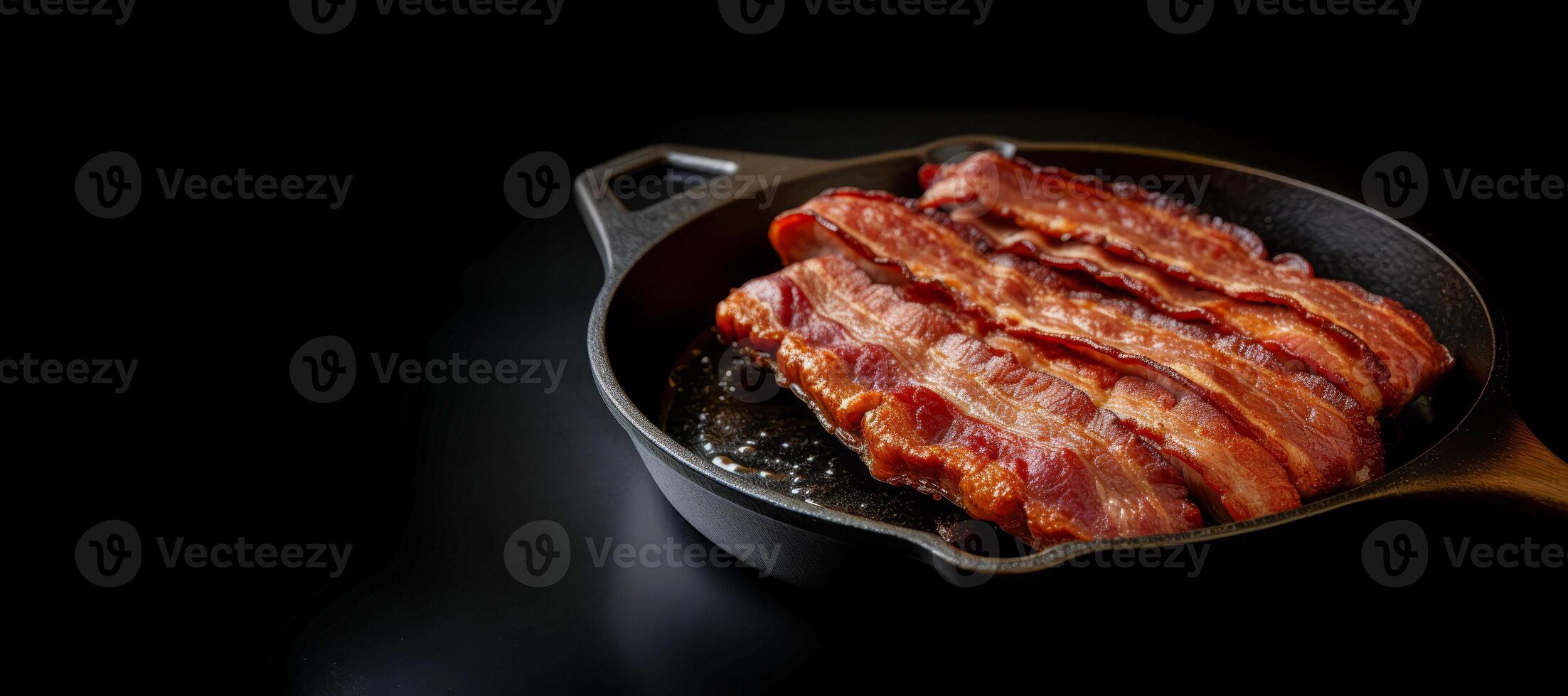 ai generado frito tocino en un fritura pan generativo ai foto