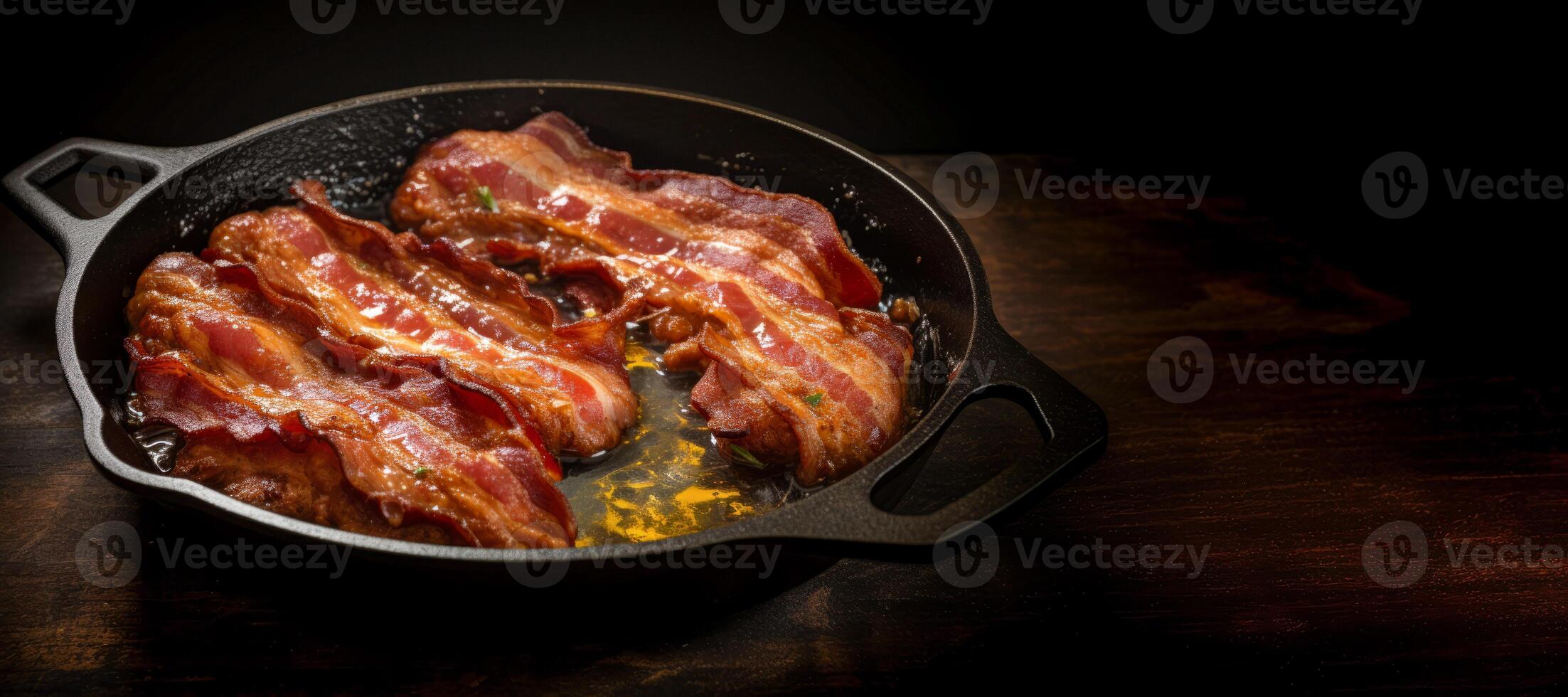 AI generated fried bacon in a frying pan Generative AI photo