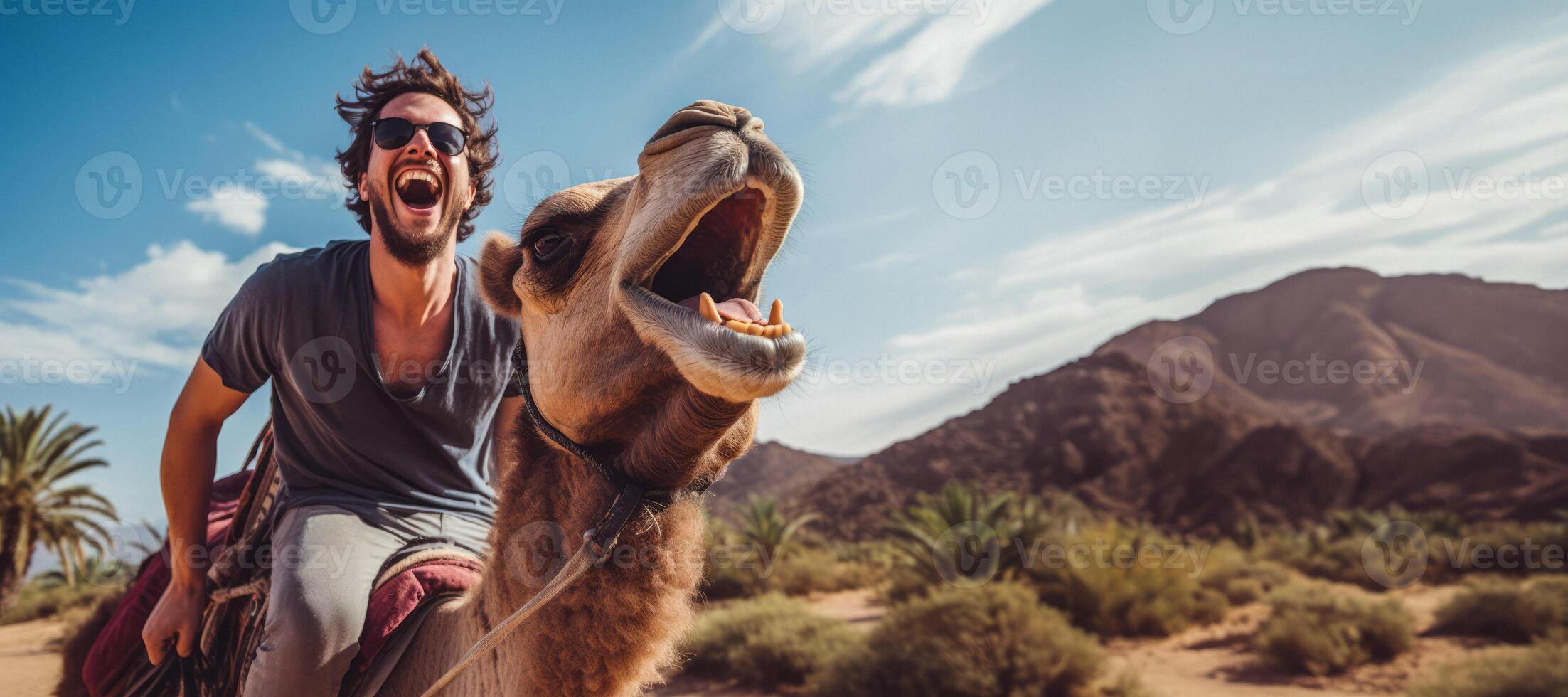 AI generated man riding a camel in the desert Generative AI photo