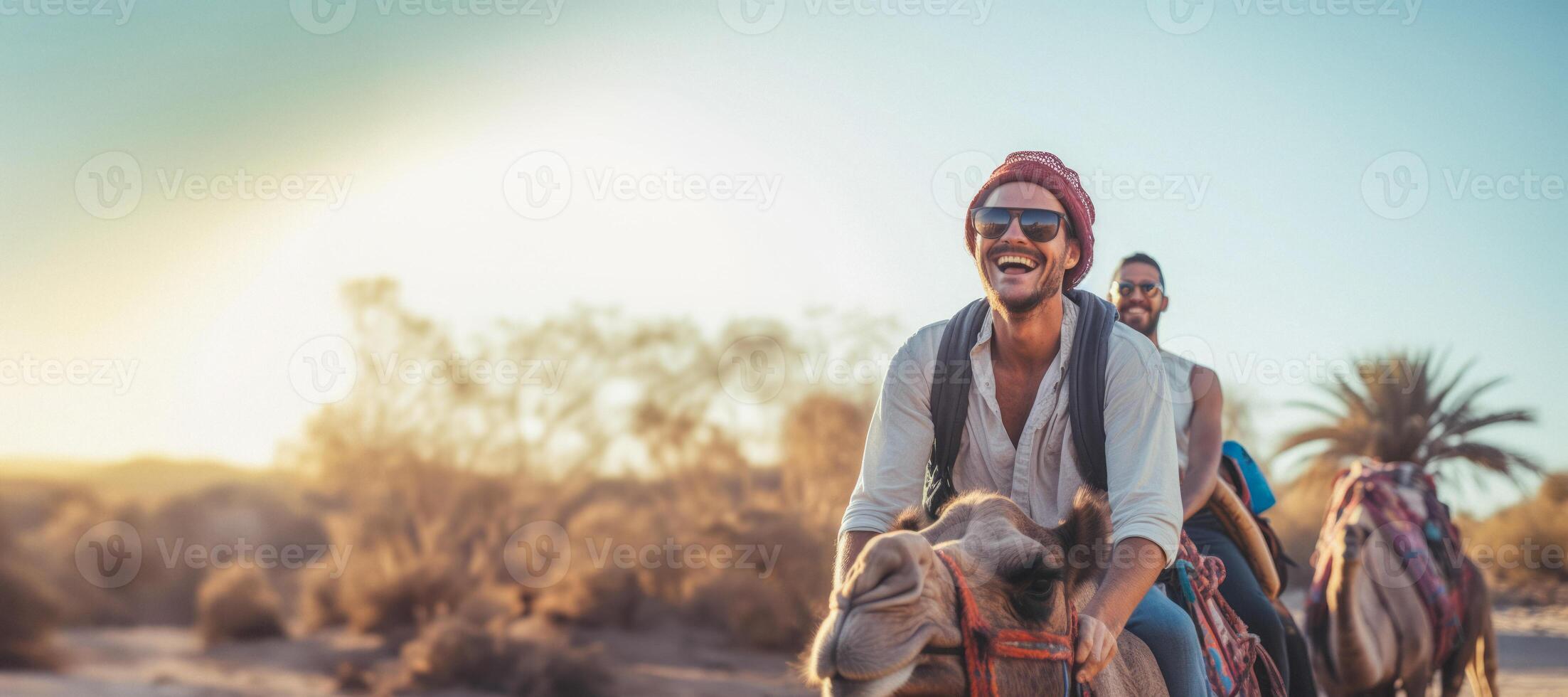 AI generated man riding a camel in the desert Generative AI photo