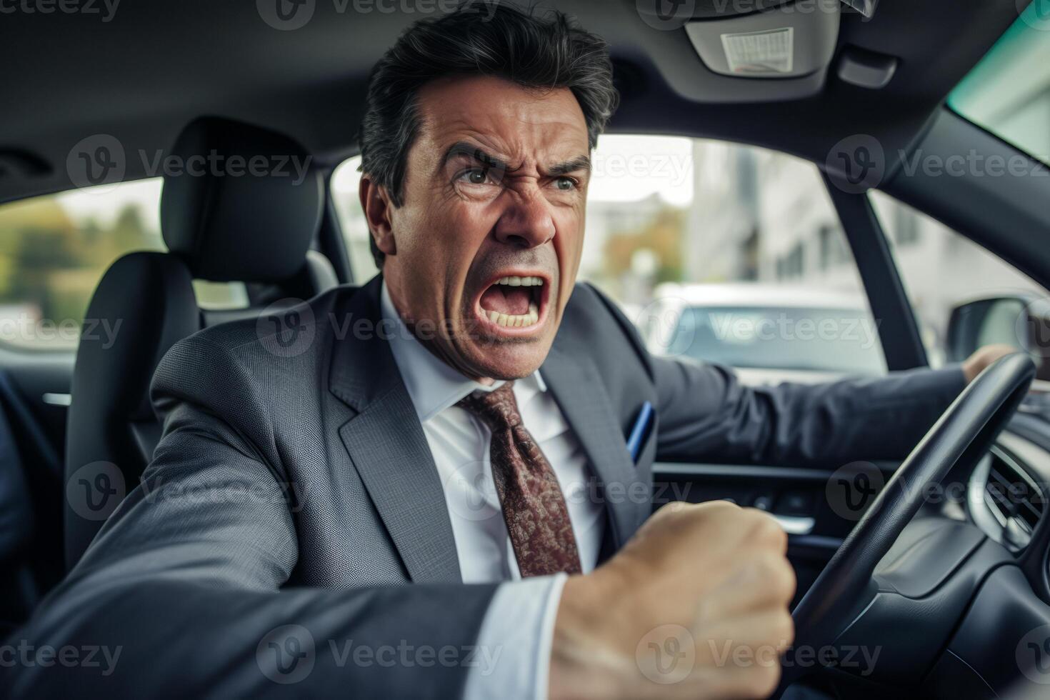 AI generated an angry driver driving Generative AI photo