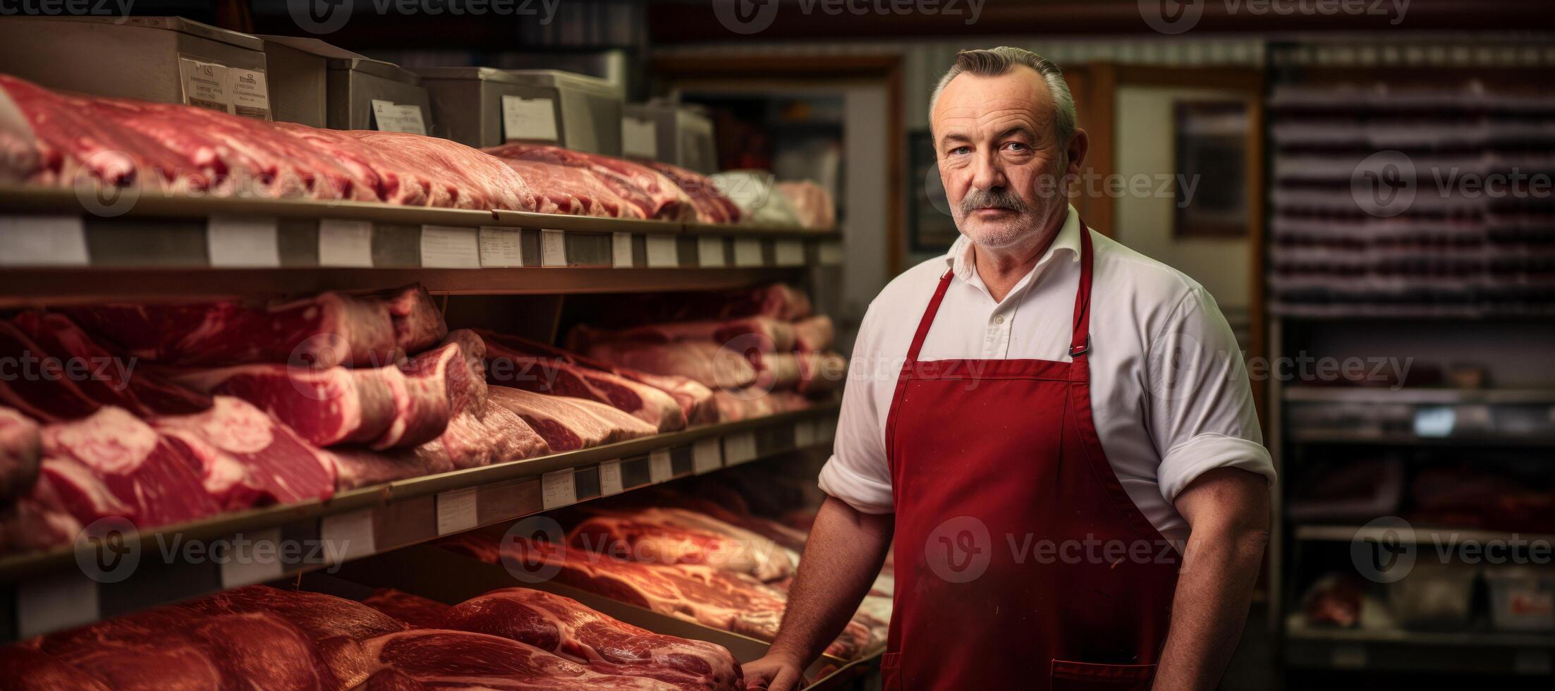 AI generated Butcher in a butcher shop Generative AI photo