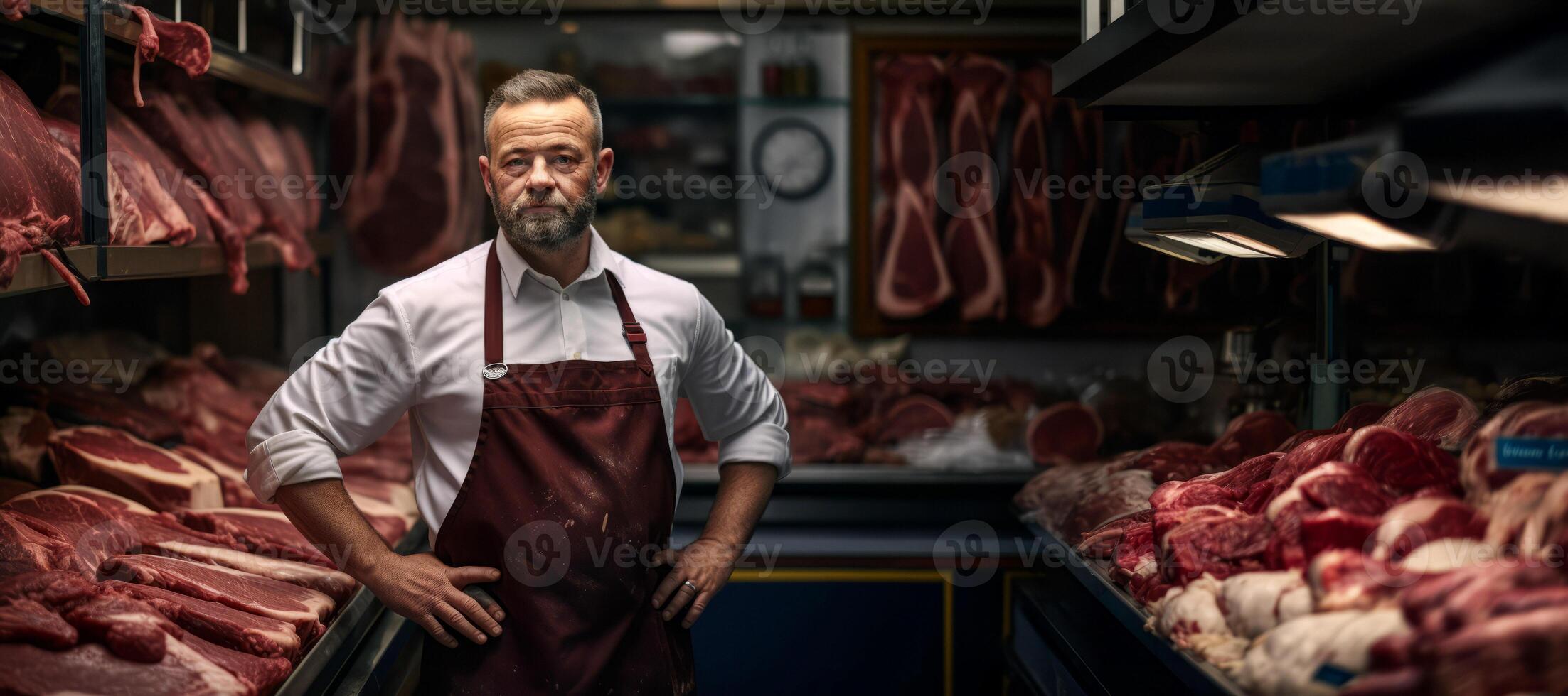 AI generated Butcher in a butcher shop Generative AI photo