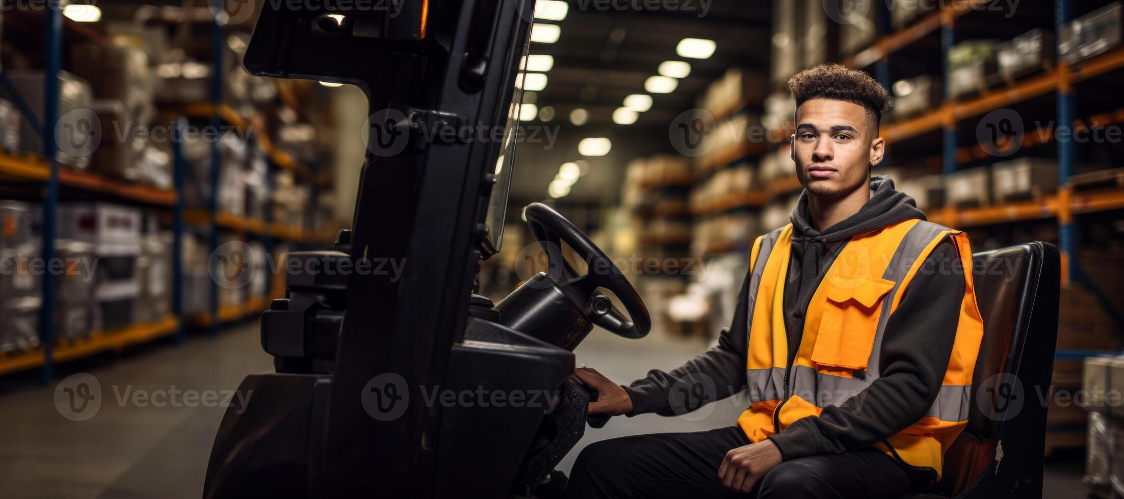 AI generated forklift driver sitting on the forklift Generative AI photo