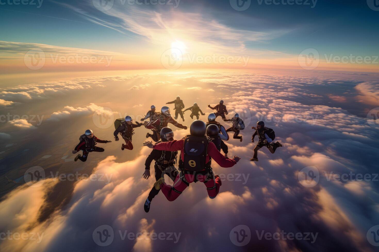 AI generated group Sky diving Generative AI photo