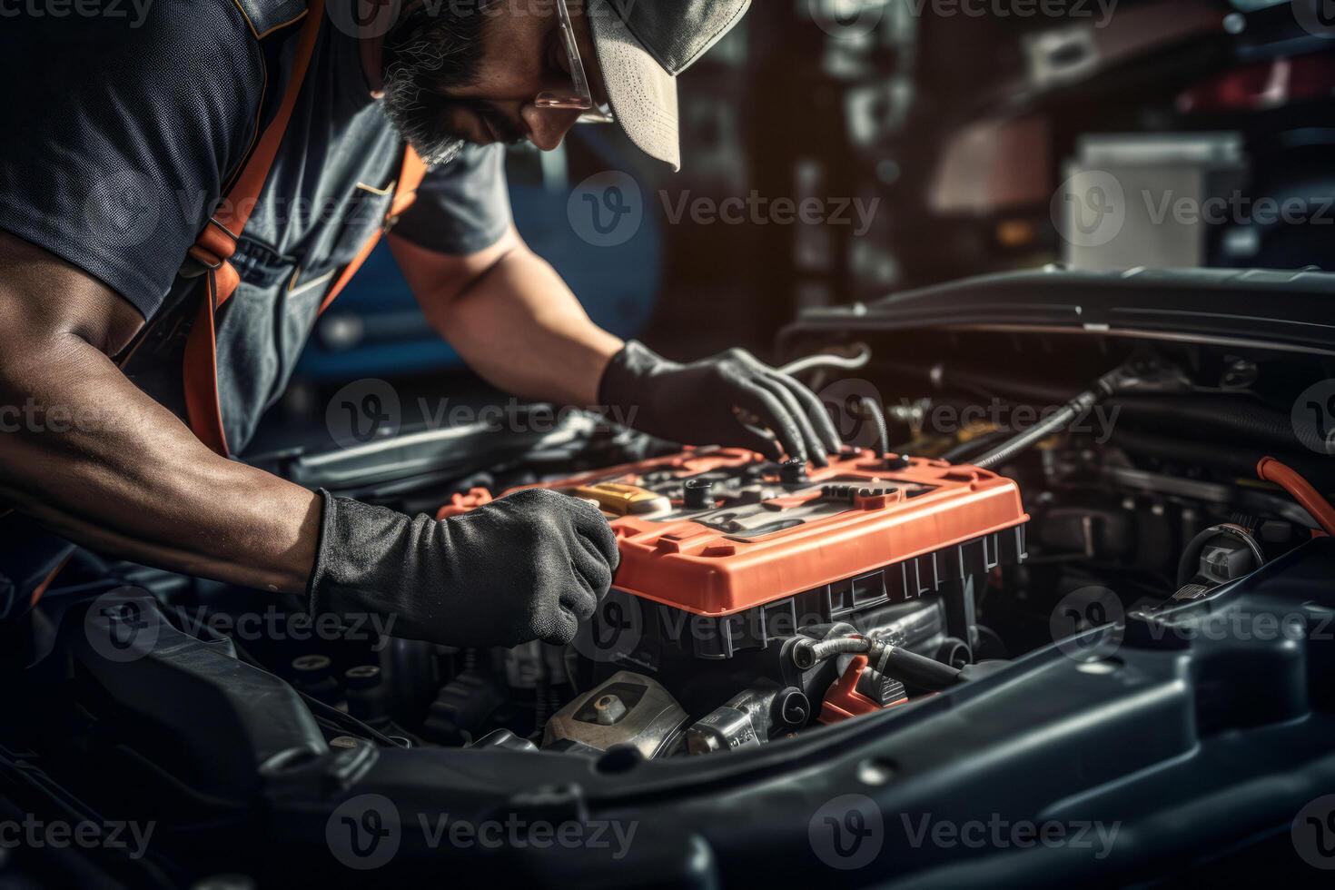 AI generated mechanic repairing a car Generative AI photo