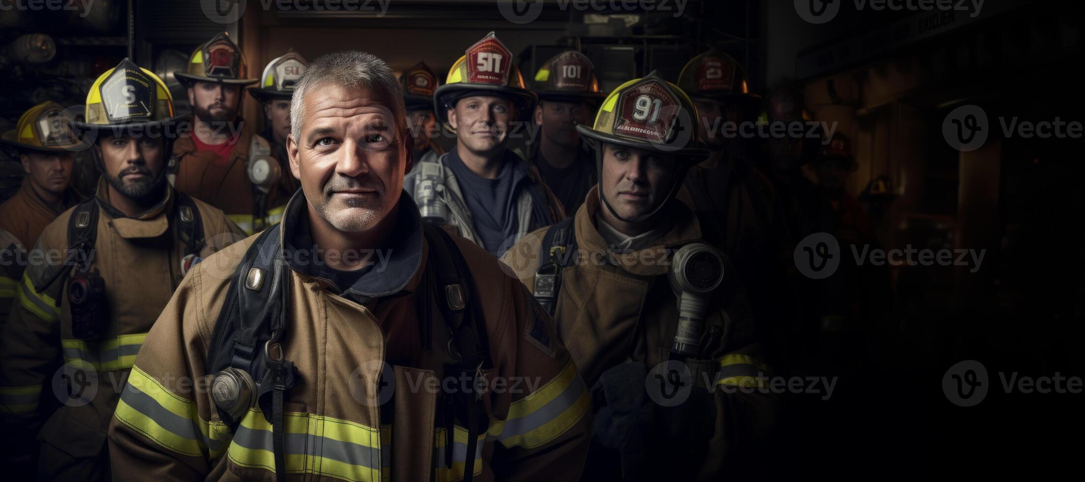 AI generated portrait of a fireman on a blurred background Generative AI photo