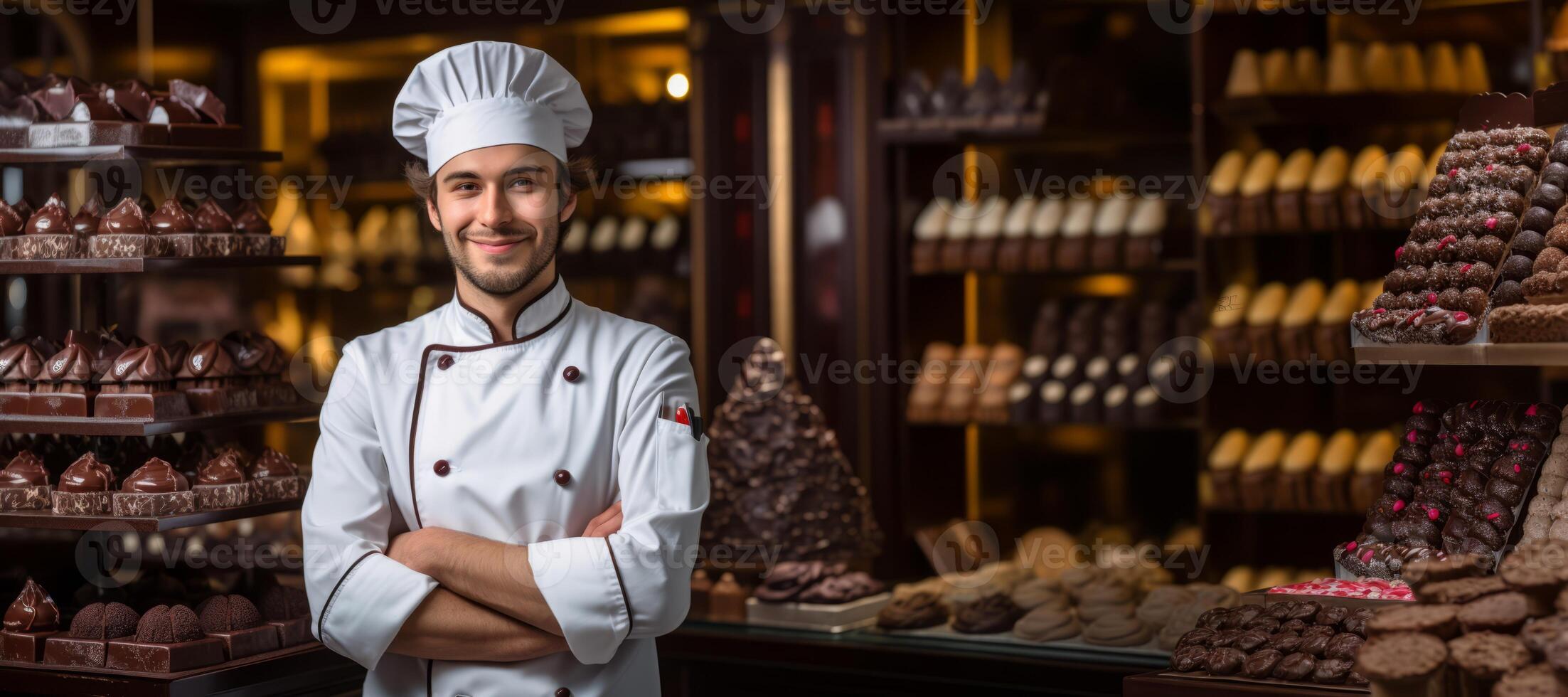 AI generated male confectioner on a background of sweets Generative AI photo