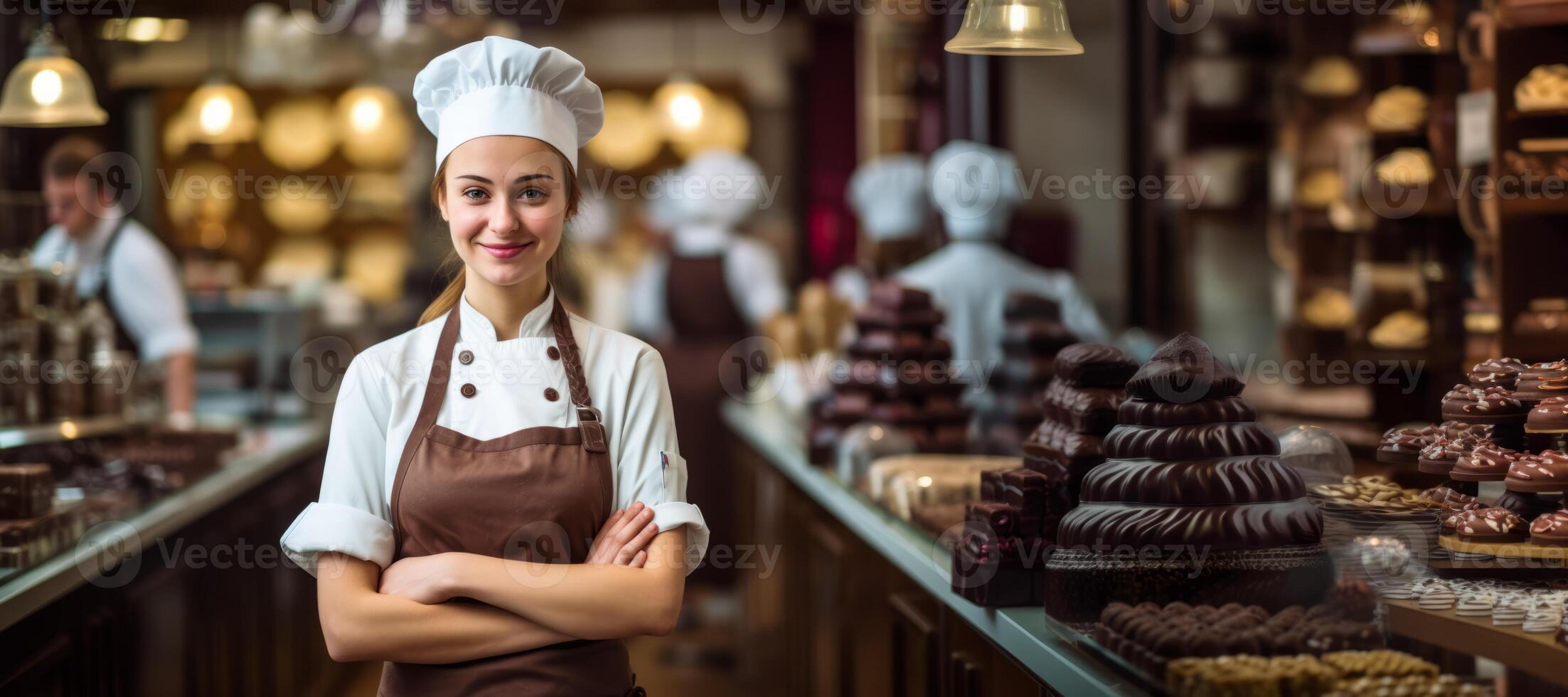 AI generated female confectioner on a background of sweets Generative AI photo