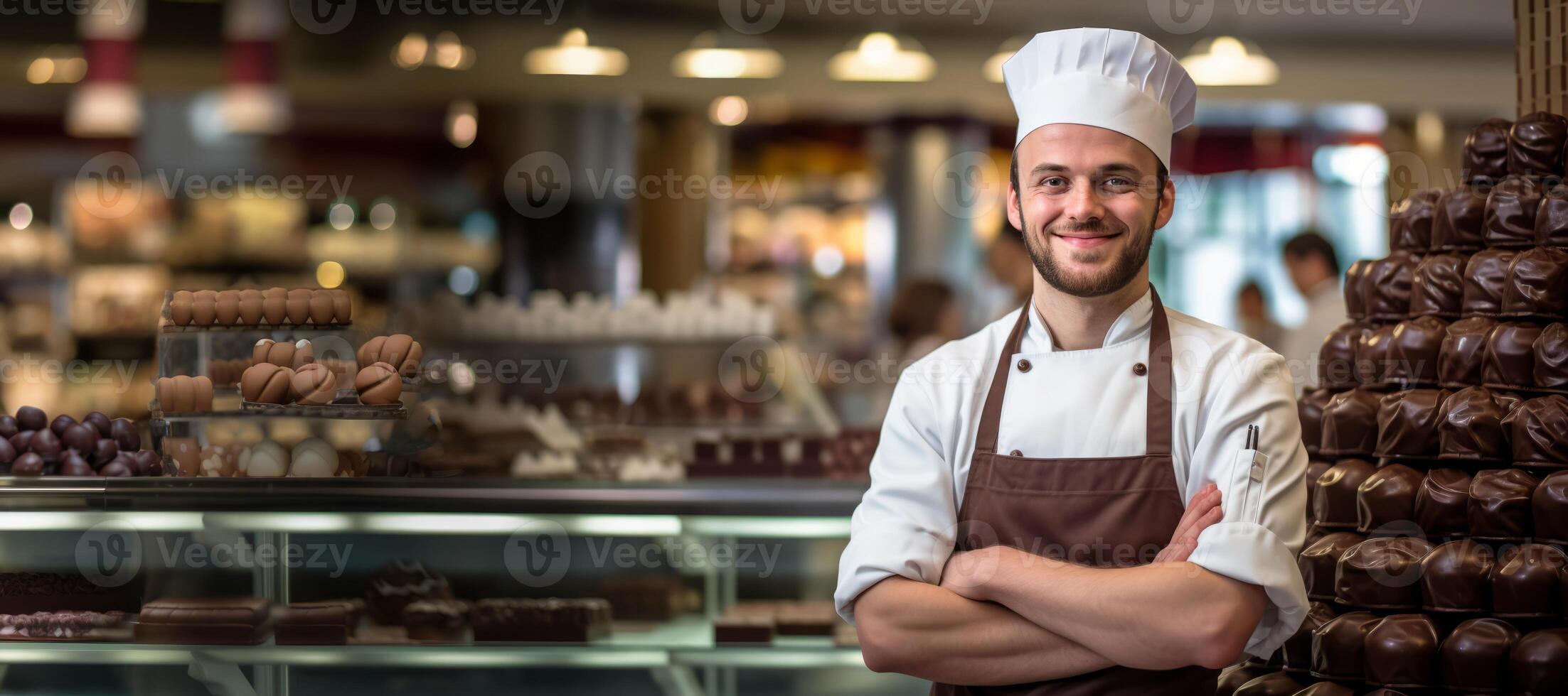 AI generated male confectioner on a background of sweets Generative AI photo