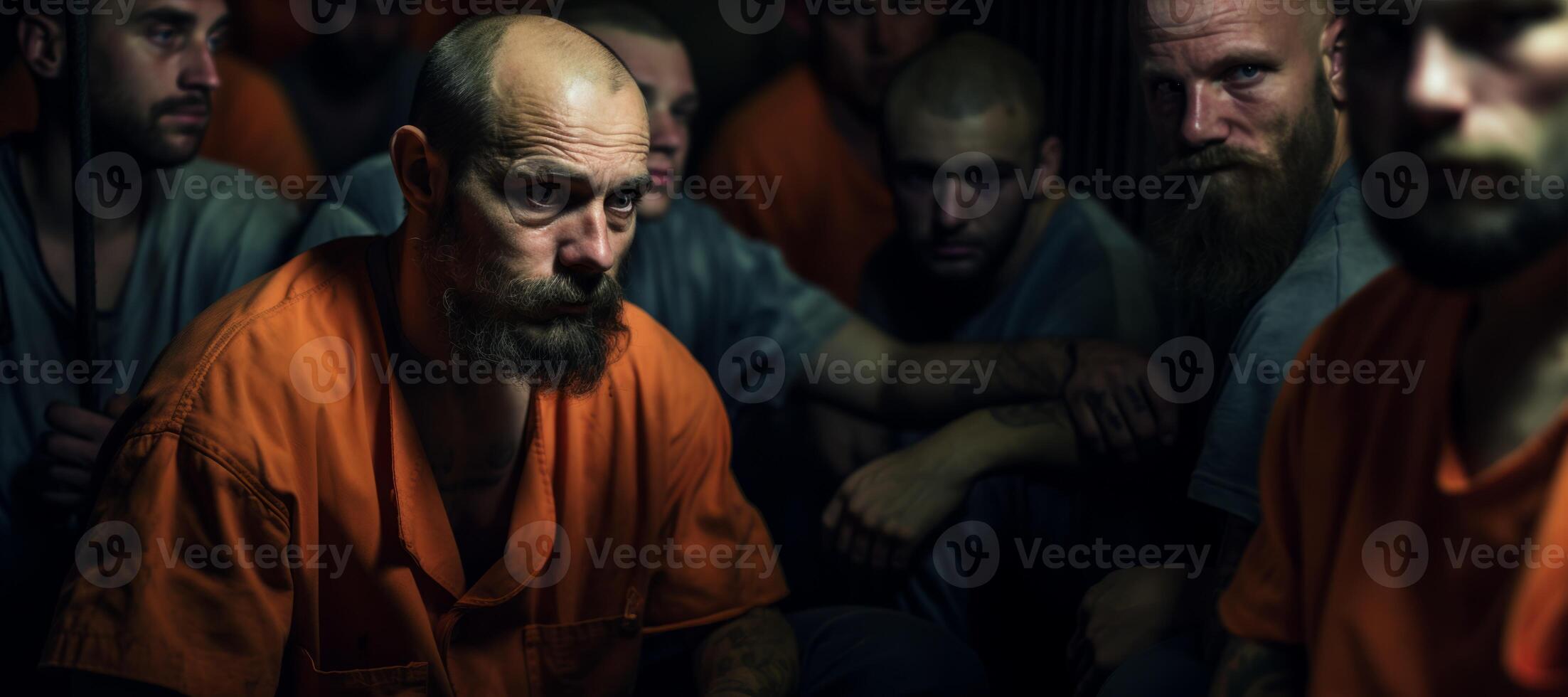 AI generated prisoners in uniform in prison Generative AI photo