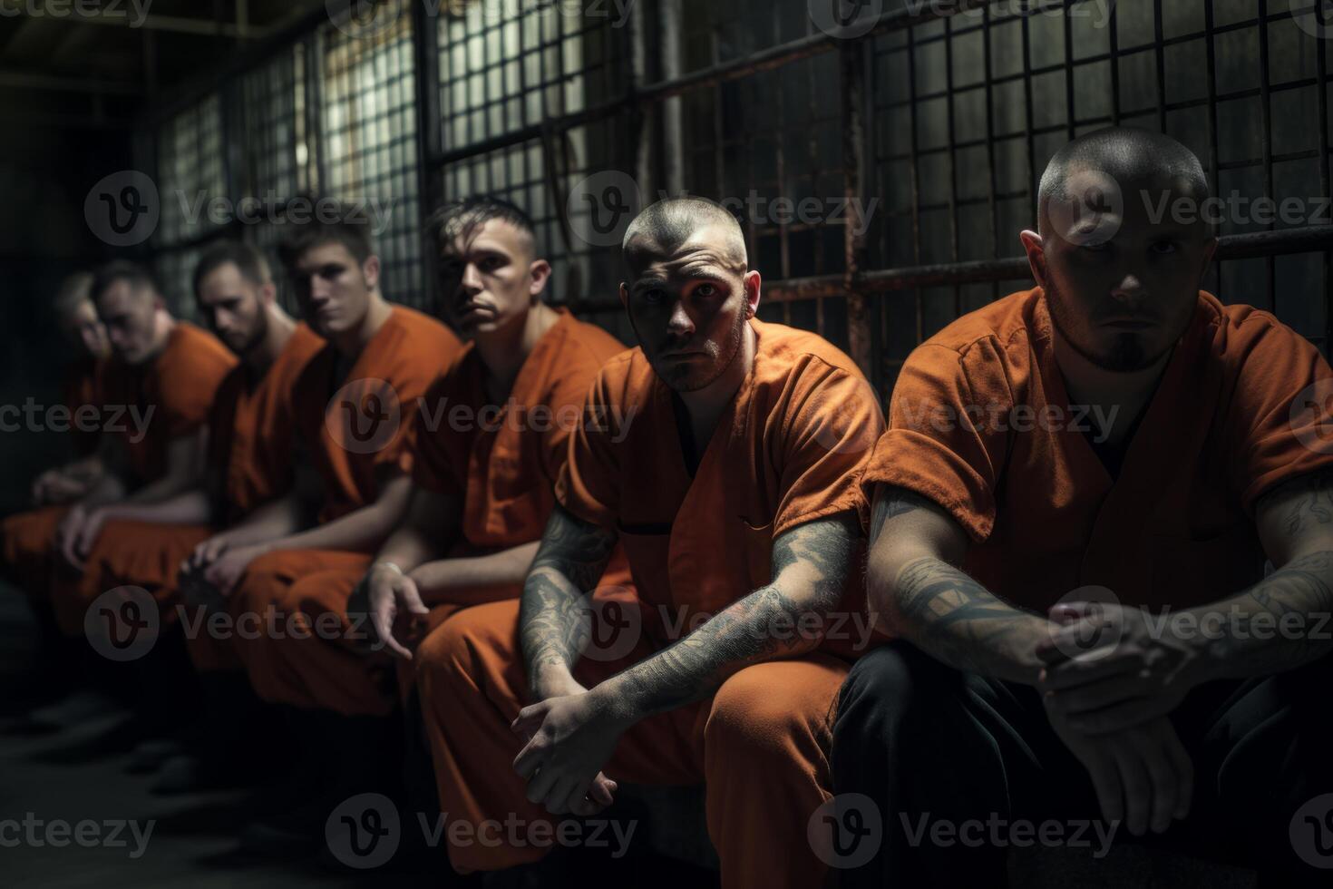 AI generated prisoners in uniform in prison Generative AI photo
