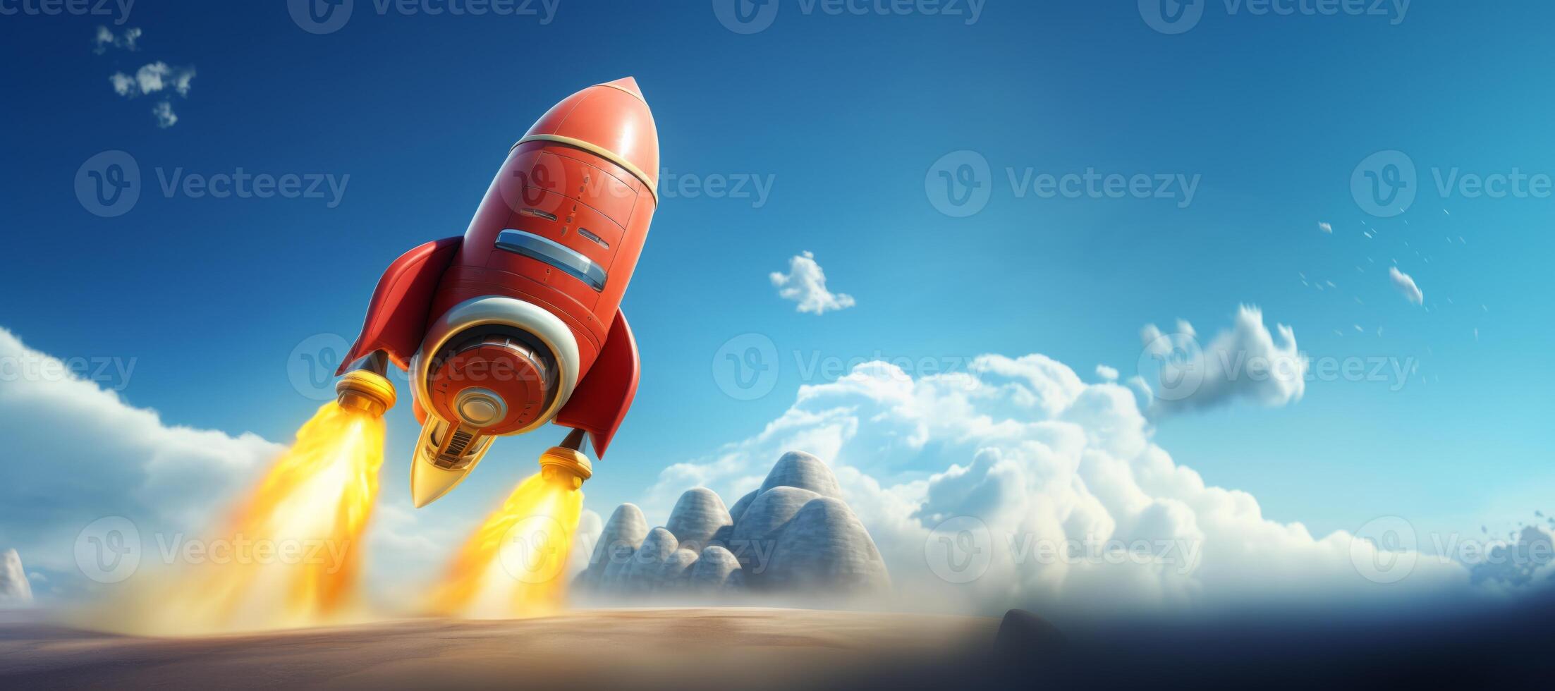 AI generated cartoon rocket taking off Generative AI photo