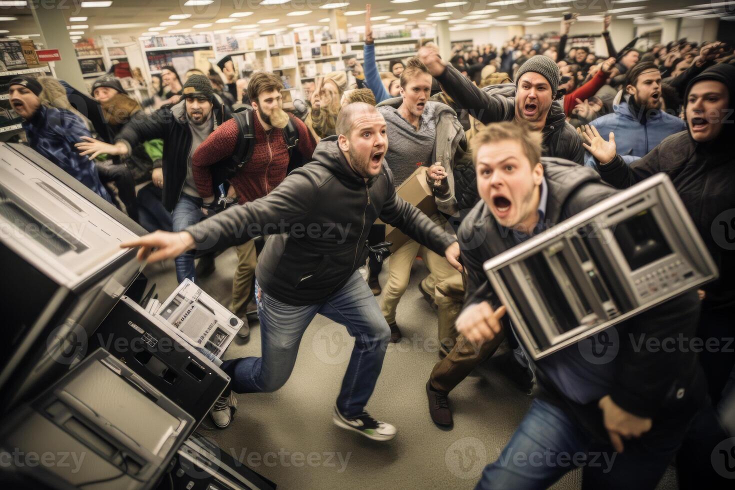 AI generated crowds of people in stores on the day of the Black Friday sale Generative AI photo