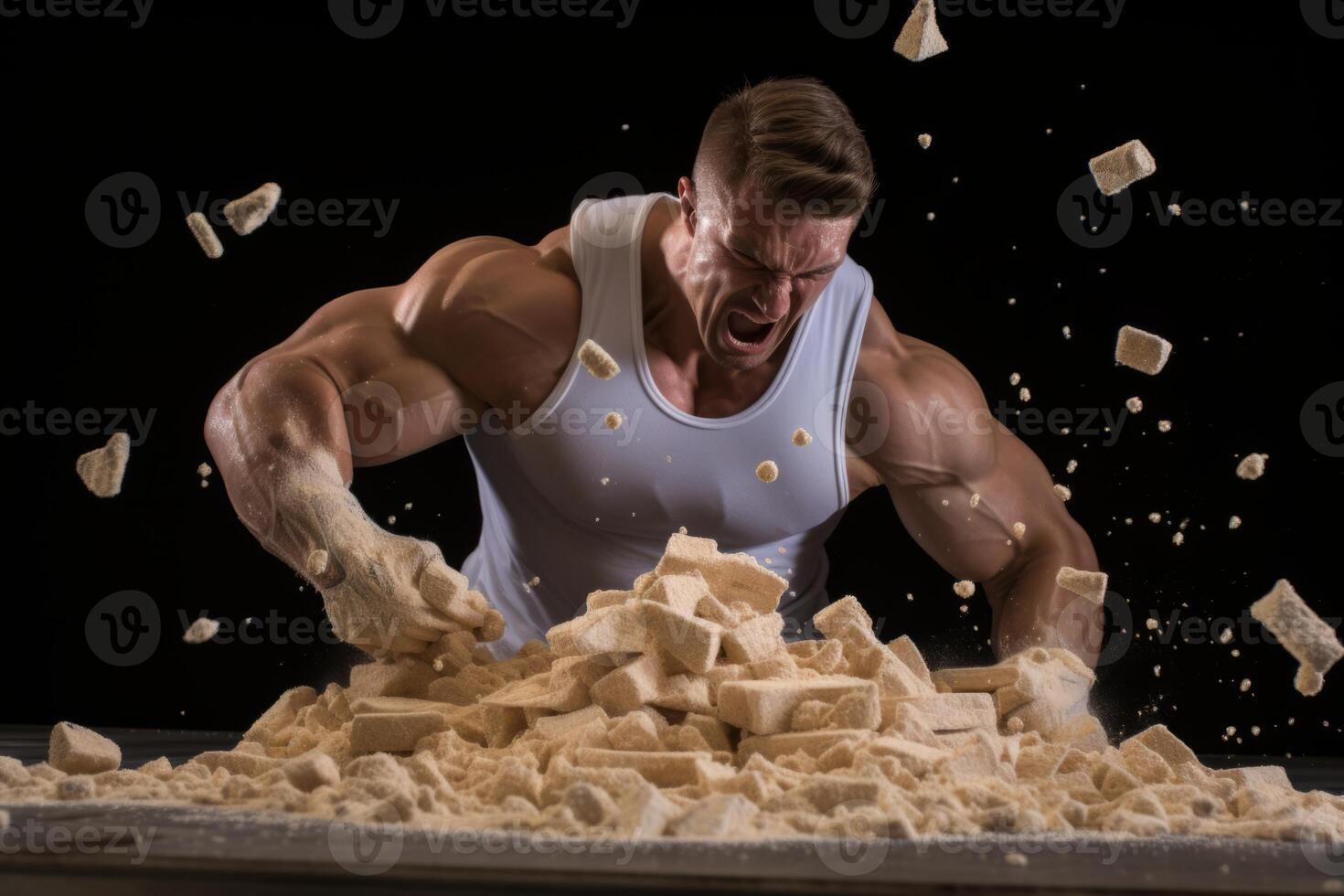 AI generated bodybuilder and protein powder Generative AI photo