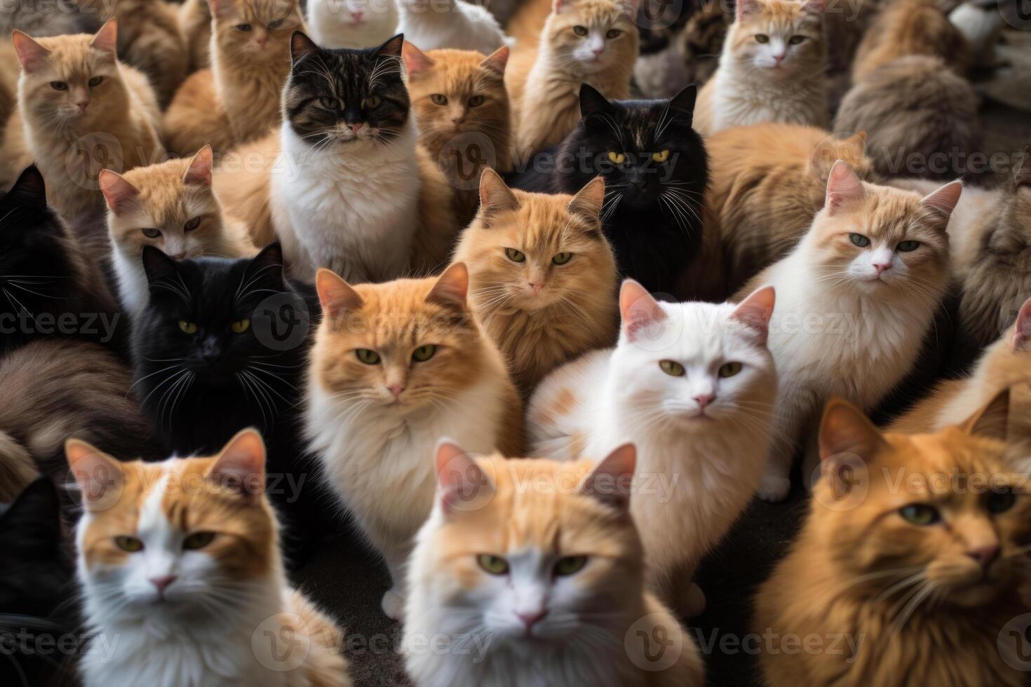 AI generated colorful crowd of cats Generative AI photo