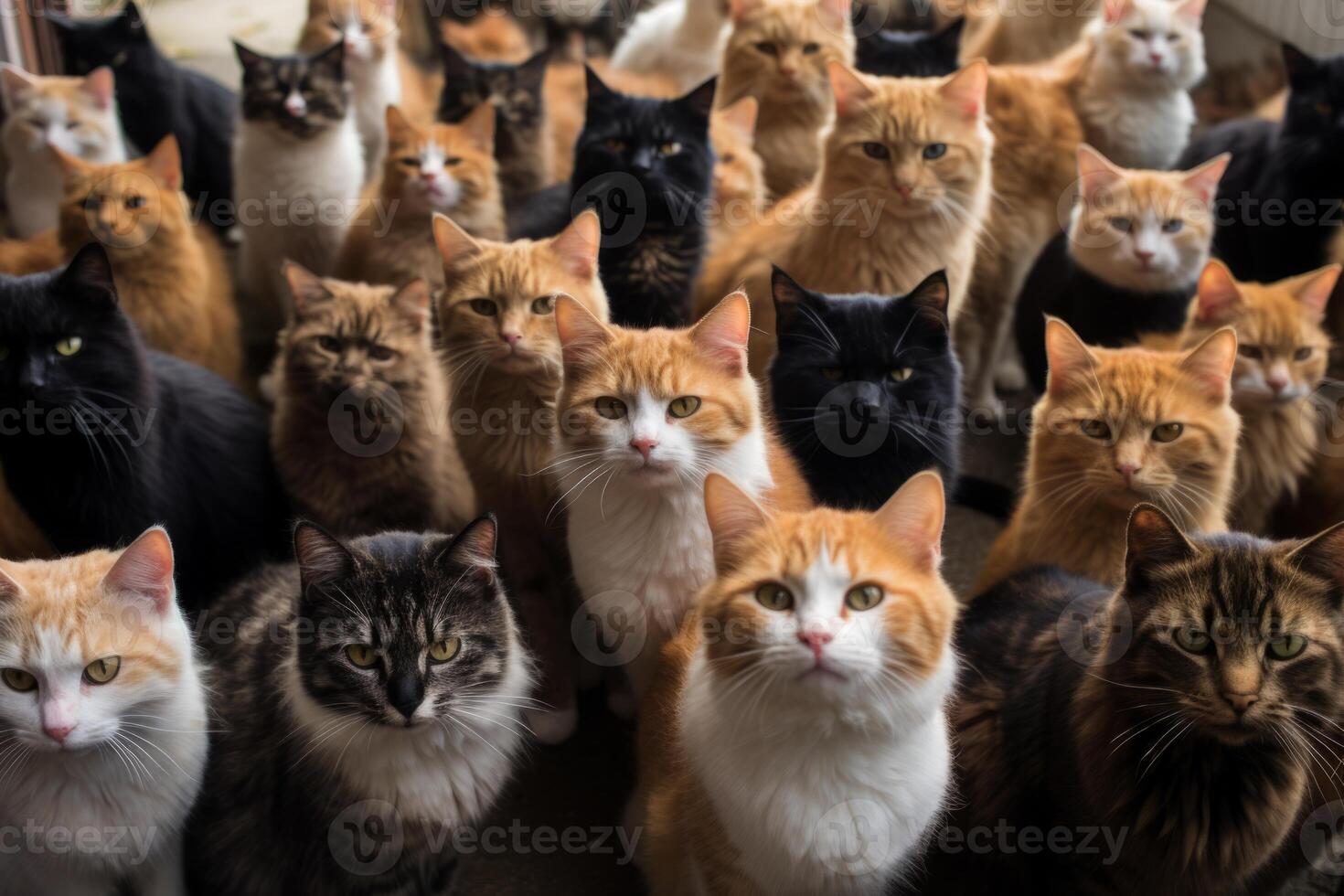 AI generated colorful crowd of cats Generative AI photo