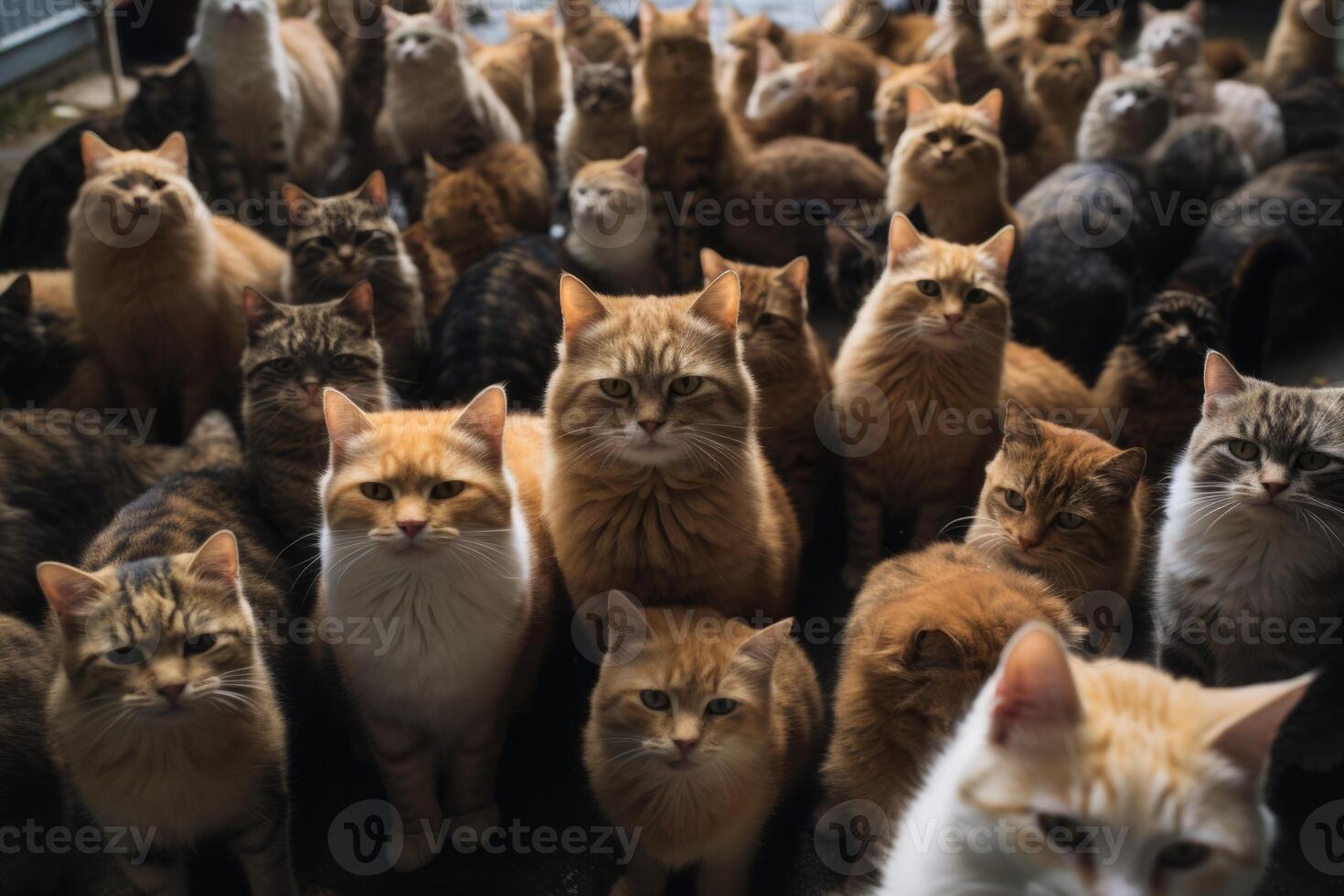 AI generated colorful crowd of cats Generative AI photo