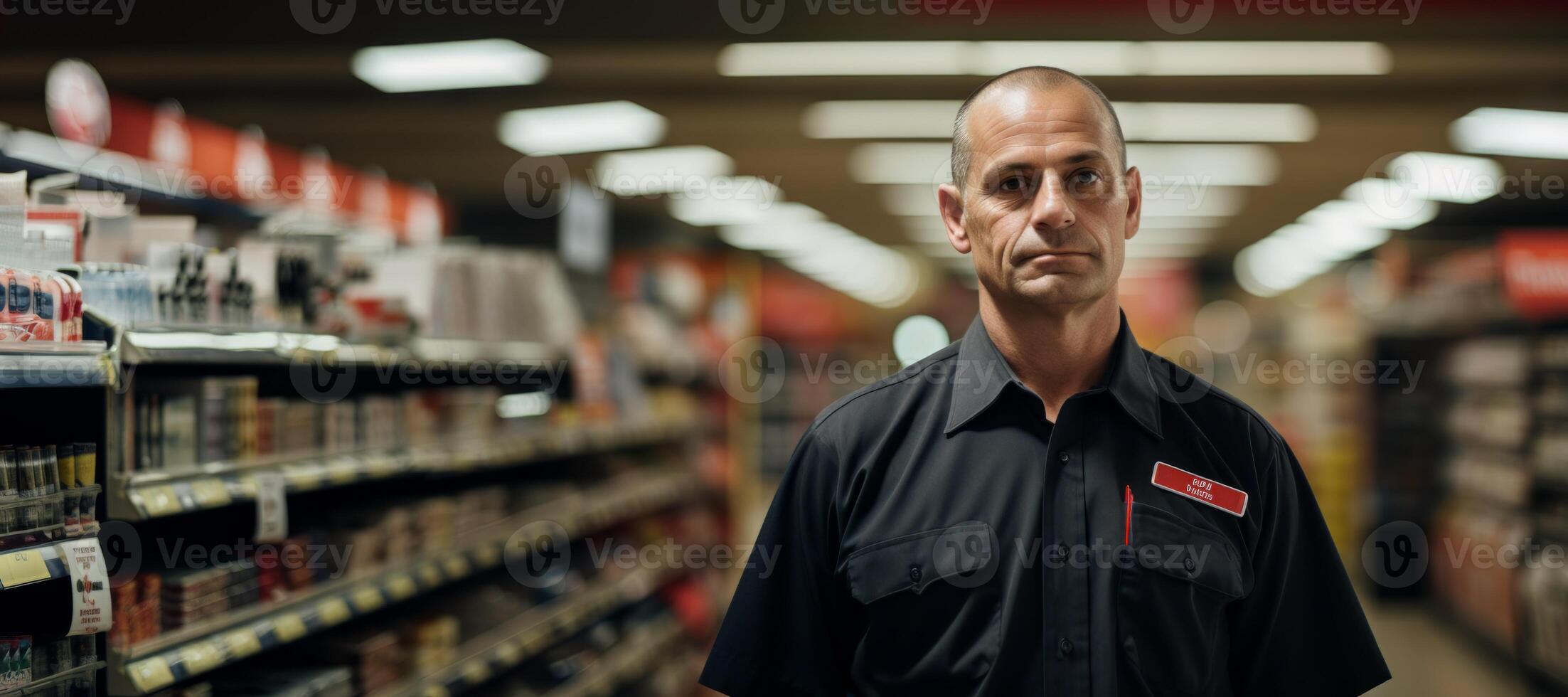 AI generated Portrait of a male security guard at a supermarket Generative AI photo
