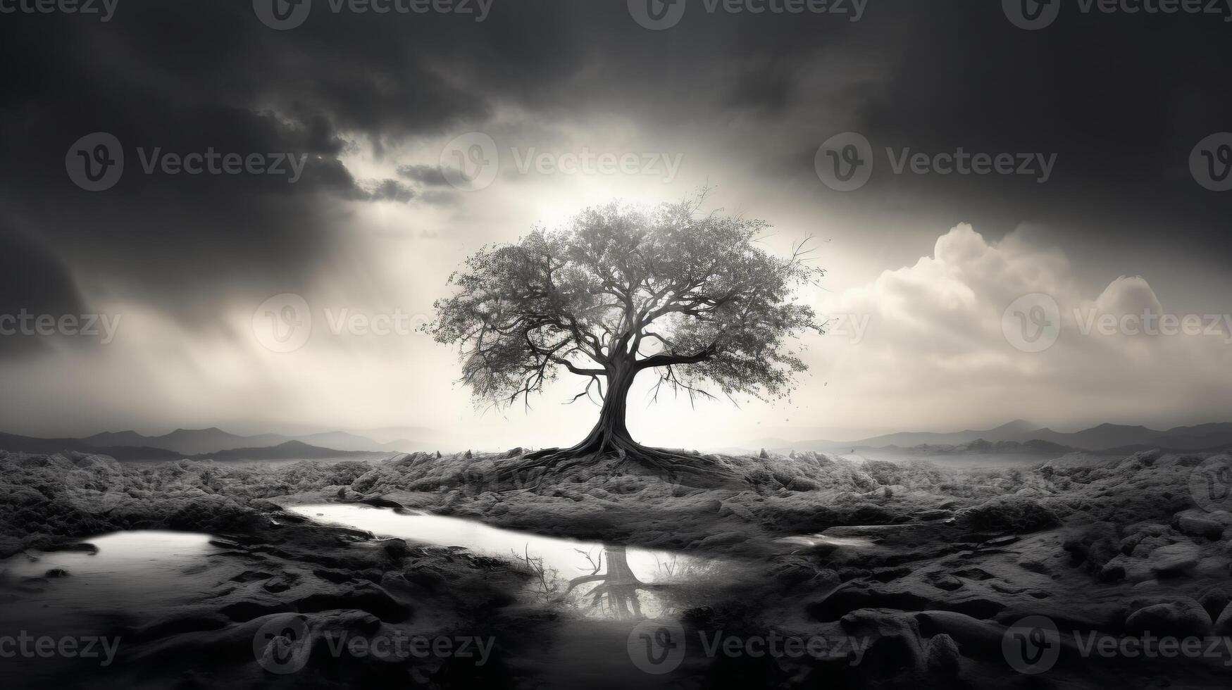 AI generated Lonely tree against the sky Generative AI photo