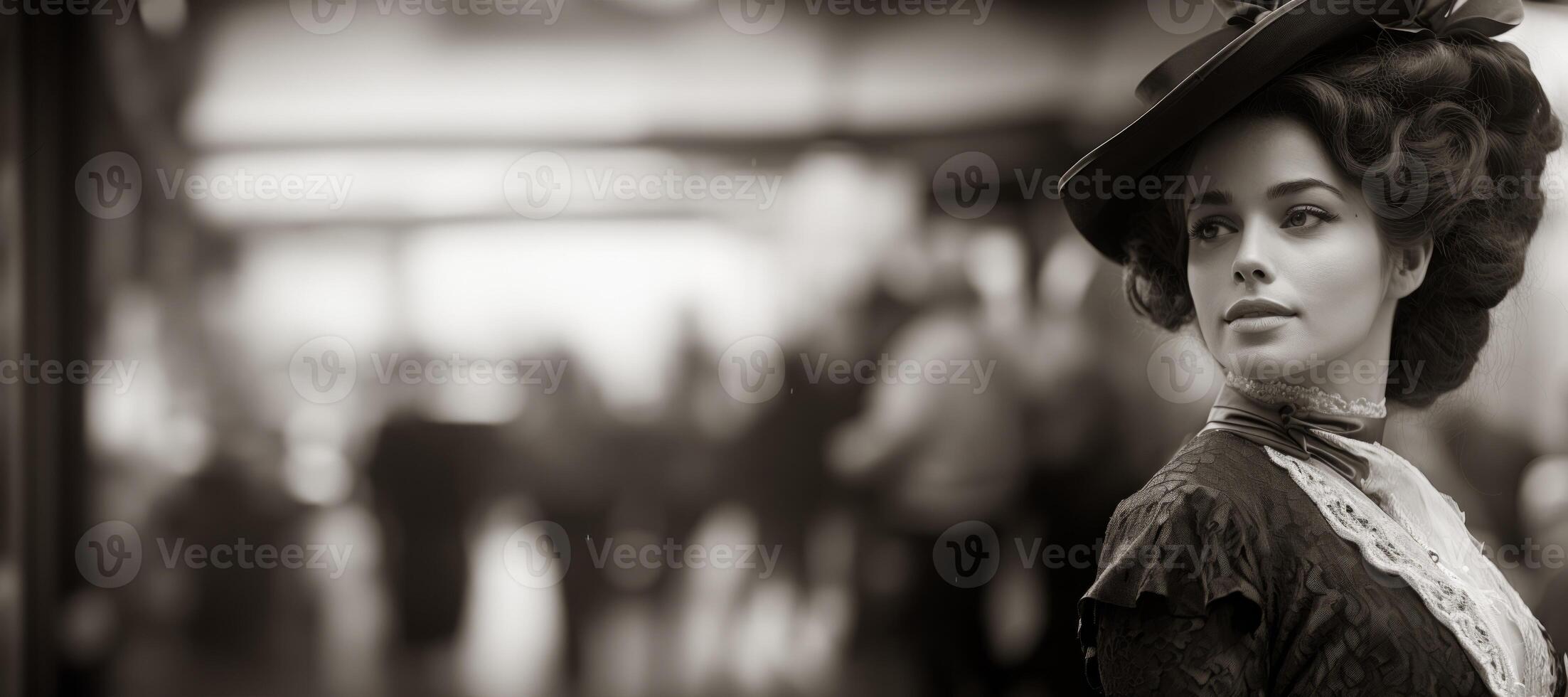 AI generated black and white photograph of a Victorian woman Generative AI photo