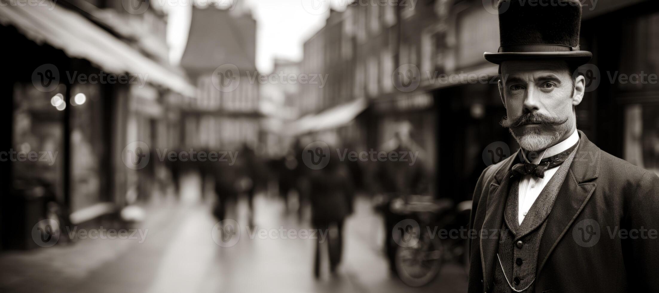 AI generated black and white photograph of a Victorian man Generative AI photo