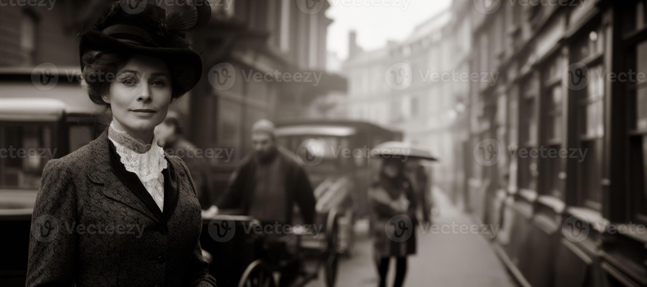 AI generated black and white photograph of a Victorian woman Generative AI photo