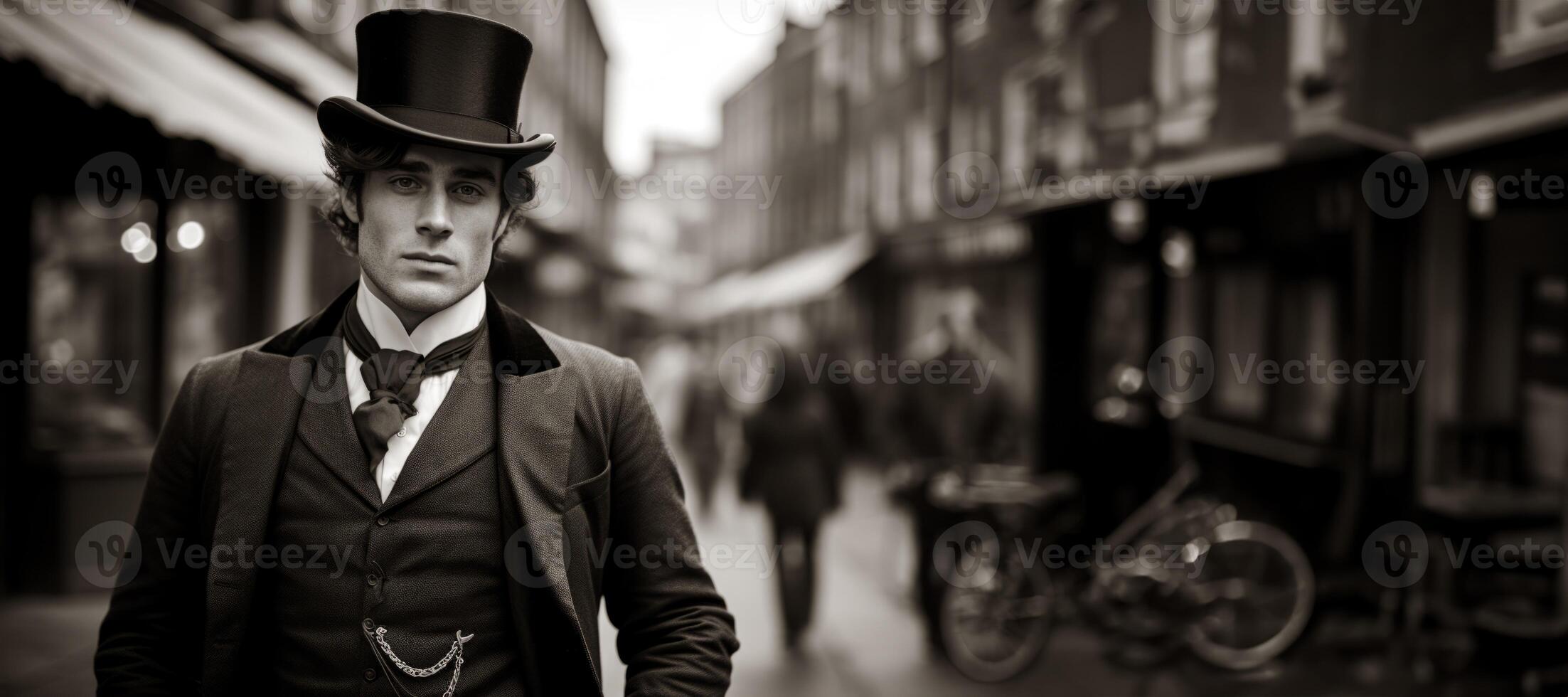 AI generated black and white photograph of a Victorian man Generative AI photo