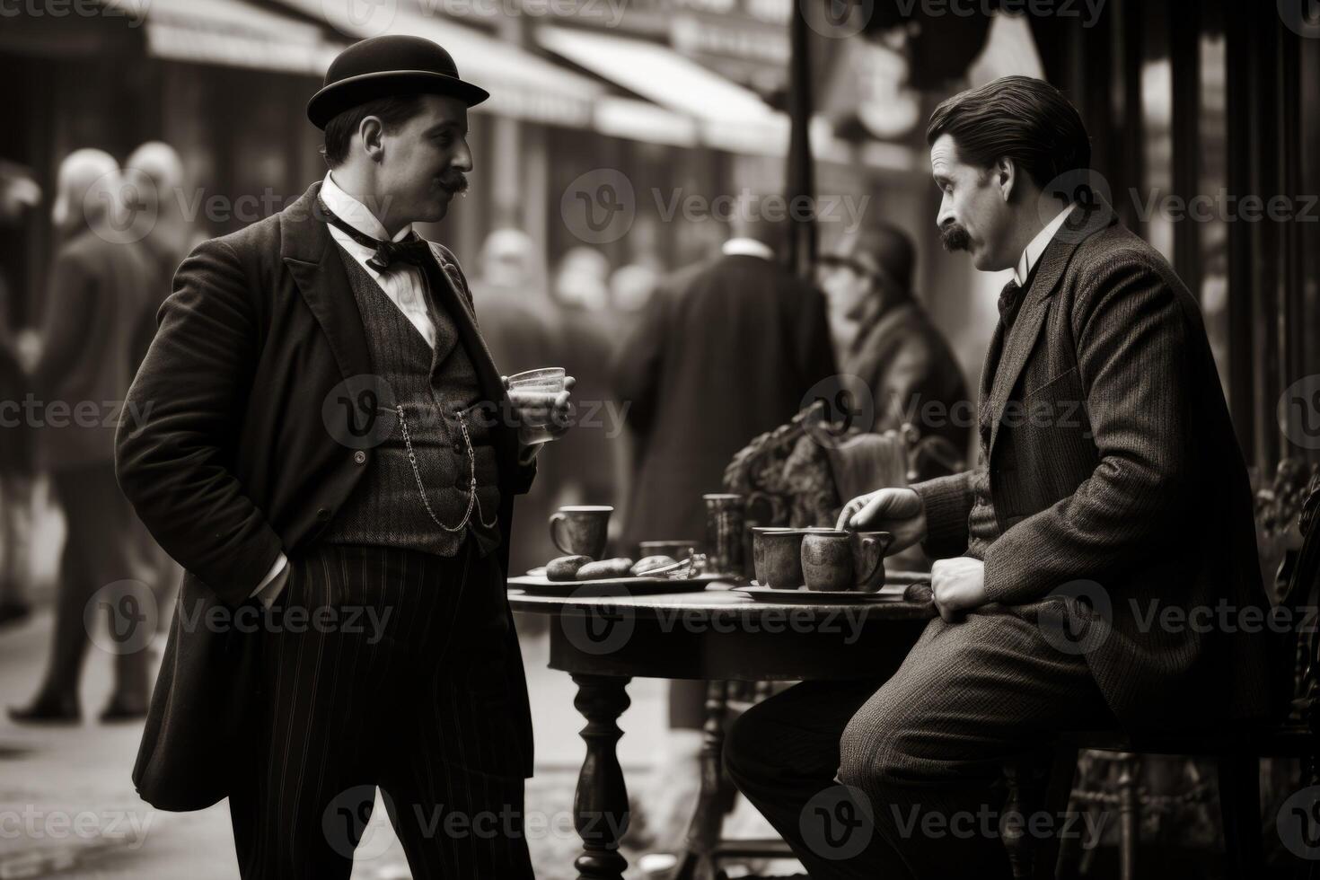 AI generated black and white photograph of a Victorian man Generative AI photo