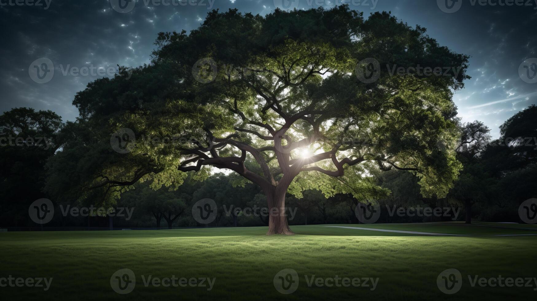 AI generated Lonely tree in the field Generative AI photo
