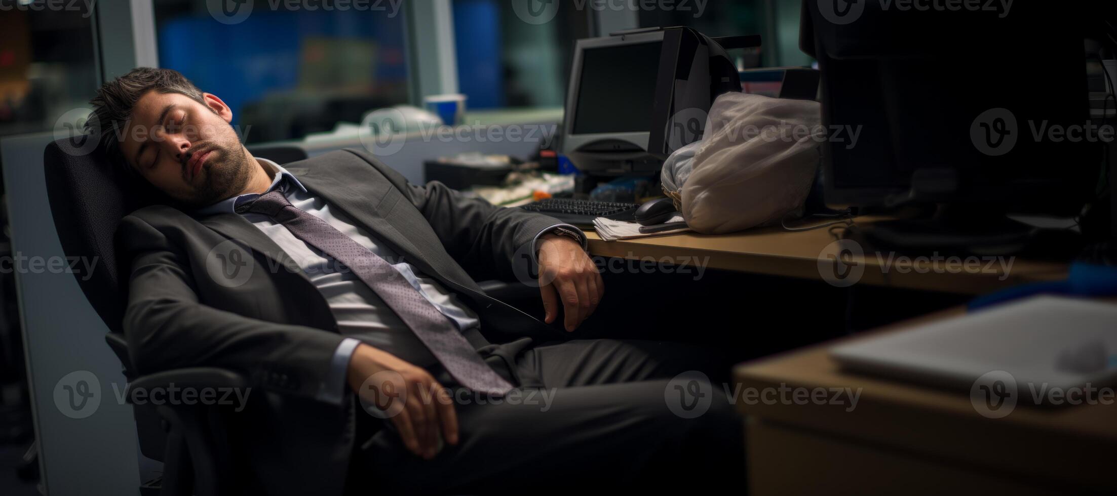 AI generated man fell asleep at work in the office Generative AI photo