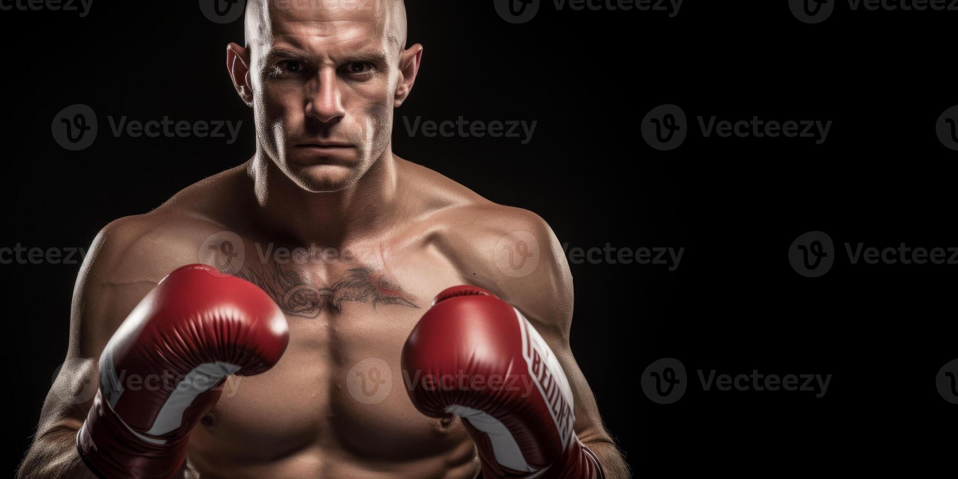 AI generated man in boxing gloves on black background Generative AI photo