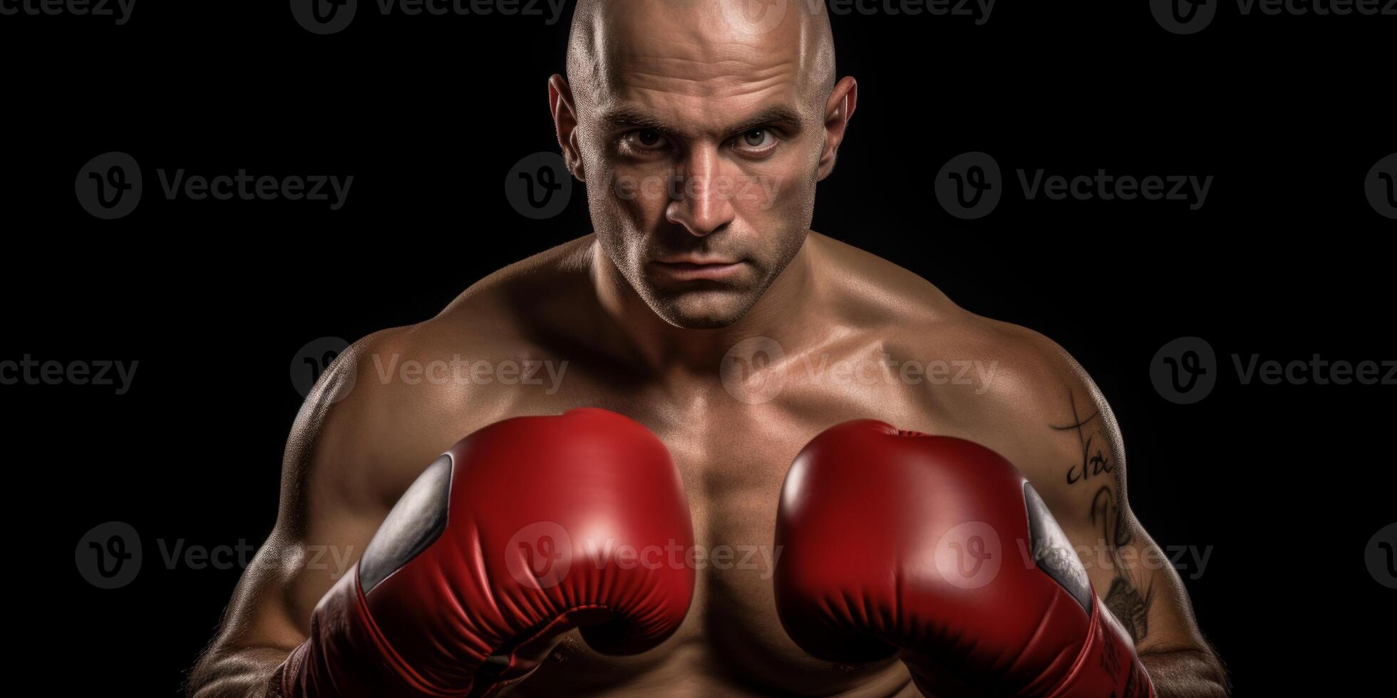 AI generated man in boxing gloves on black background Generative AI photo