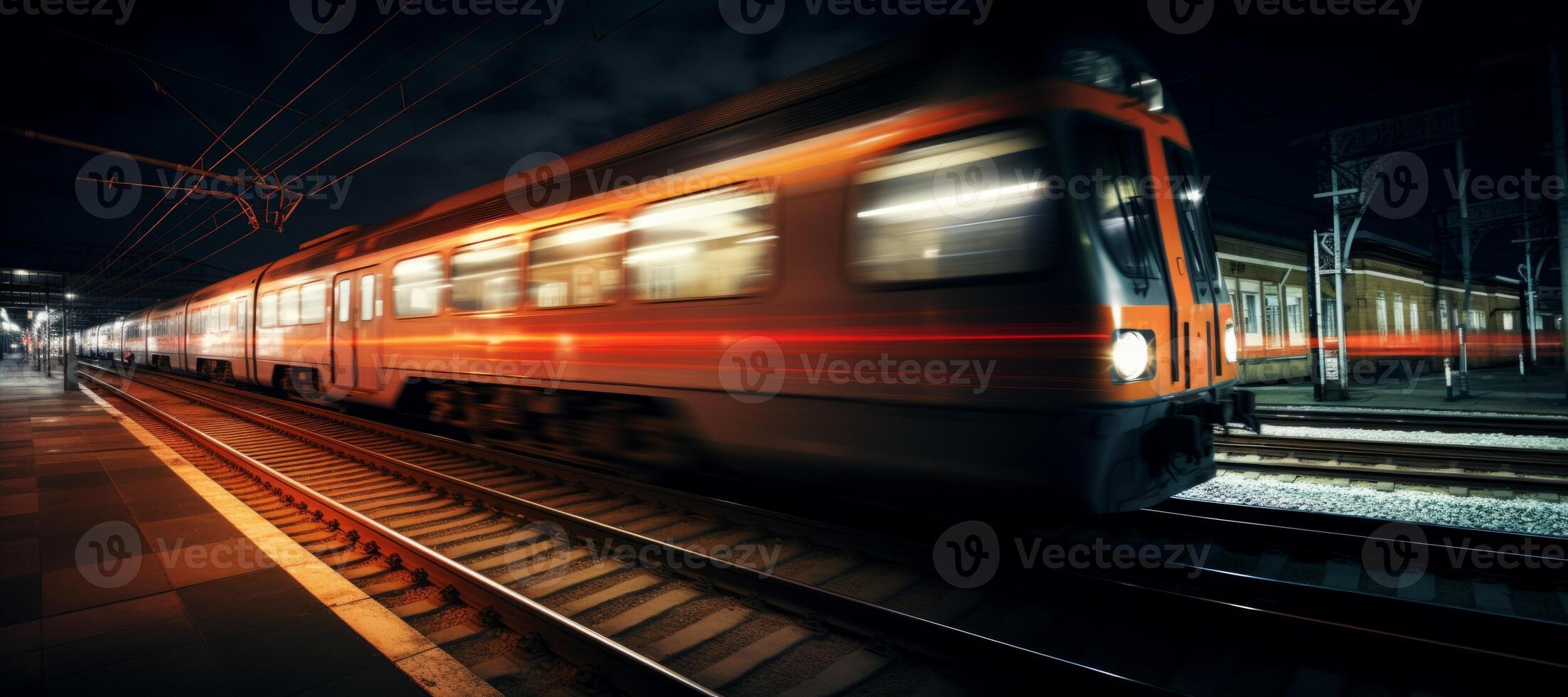 AI generated passenger train at night photo