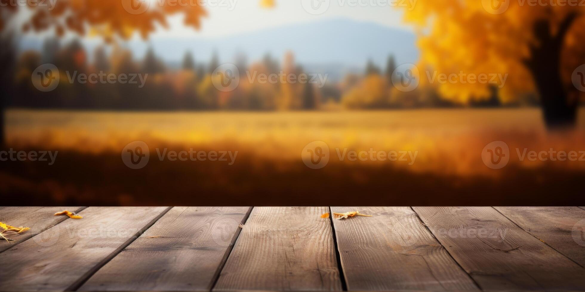 AI generated empty wooden table on autumn background Generative AI photo