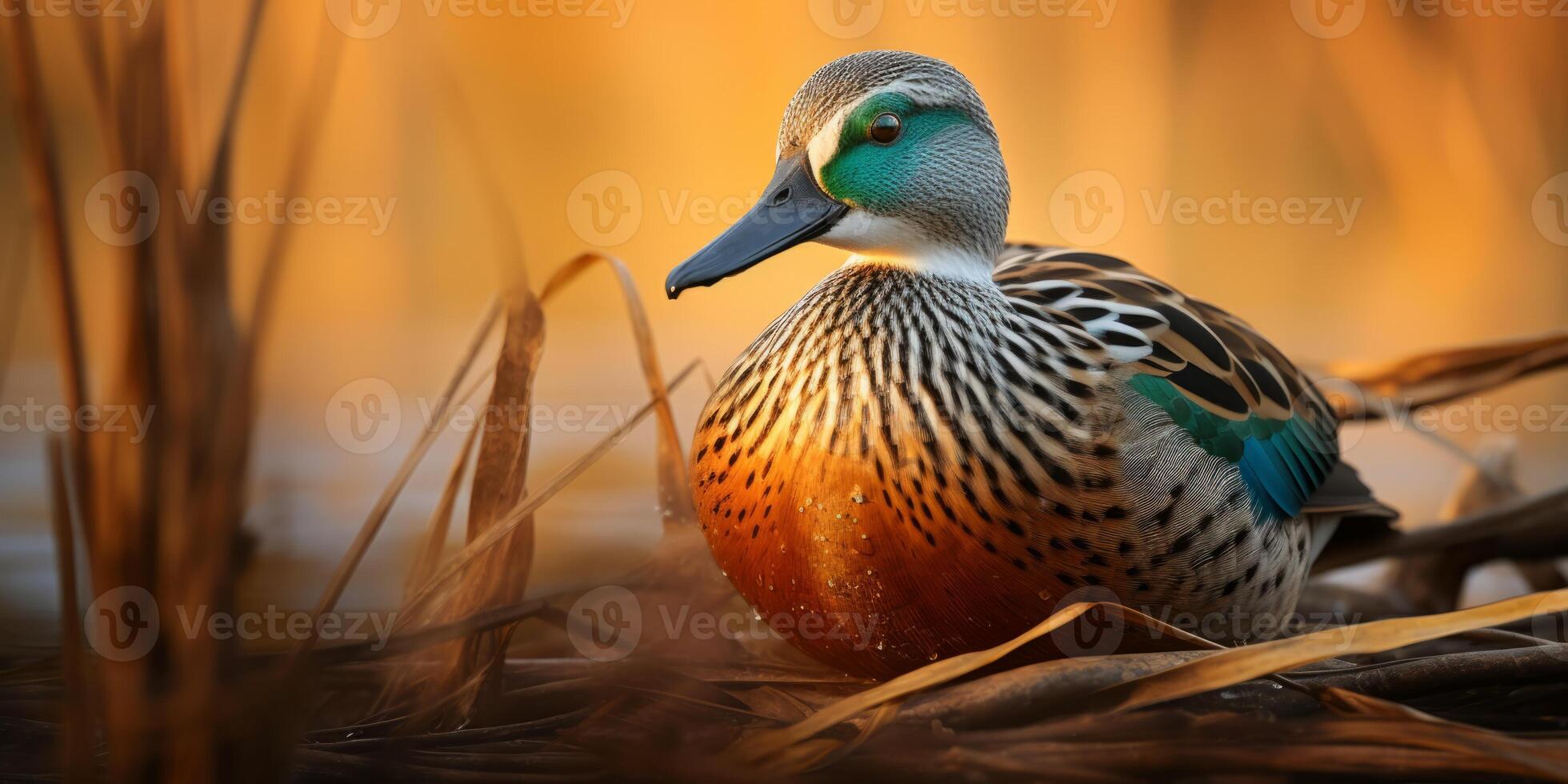 AI generated Eurasian teal duck on the lake Generative AI photo