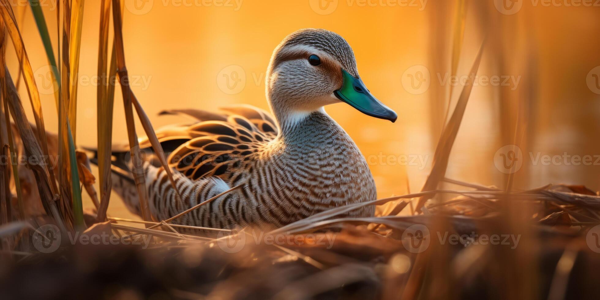 AI generated Eurasian teal duck on the lake Generative AI photo