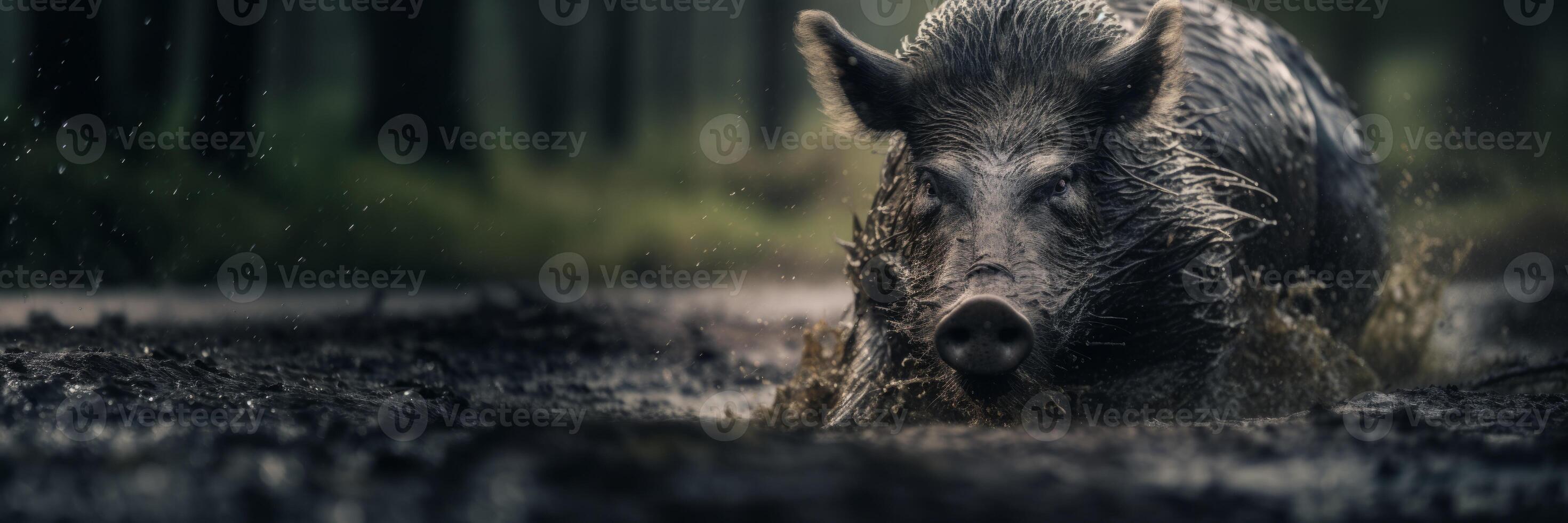 AI generated Generwild boar in the forest close-up ative AI photo