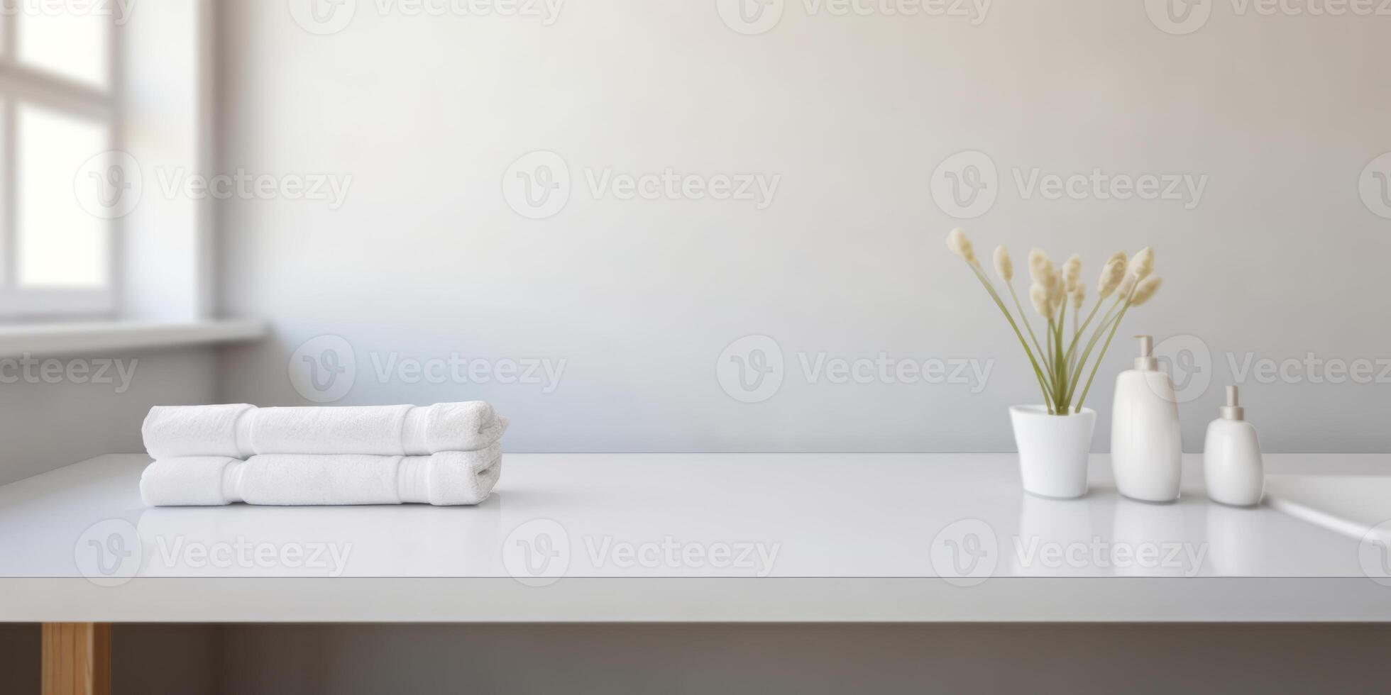 AI generated white table in a clean bathroom Generative AI photo